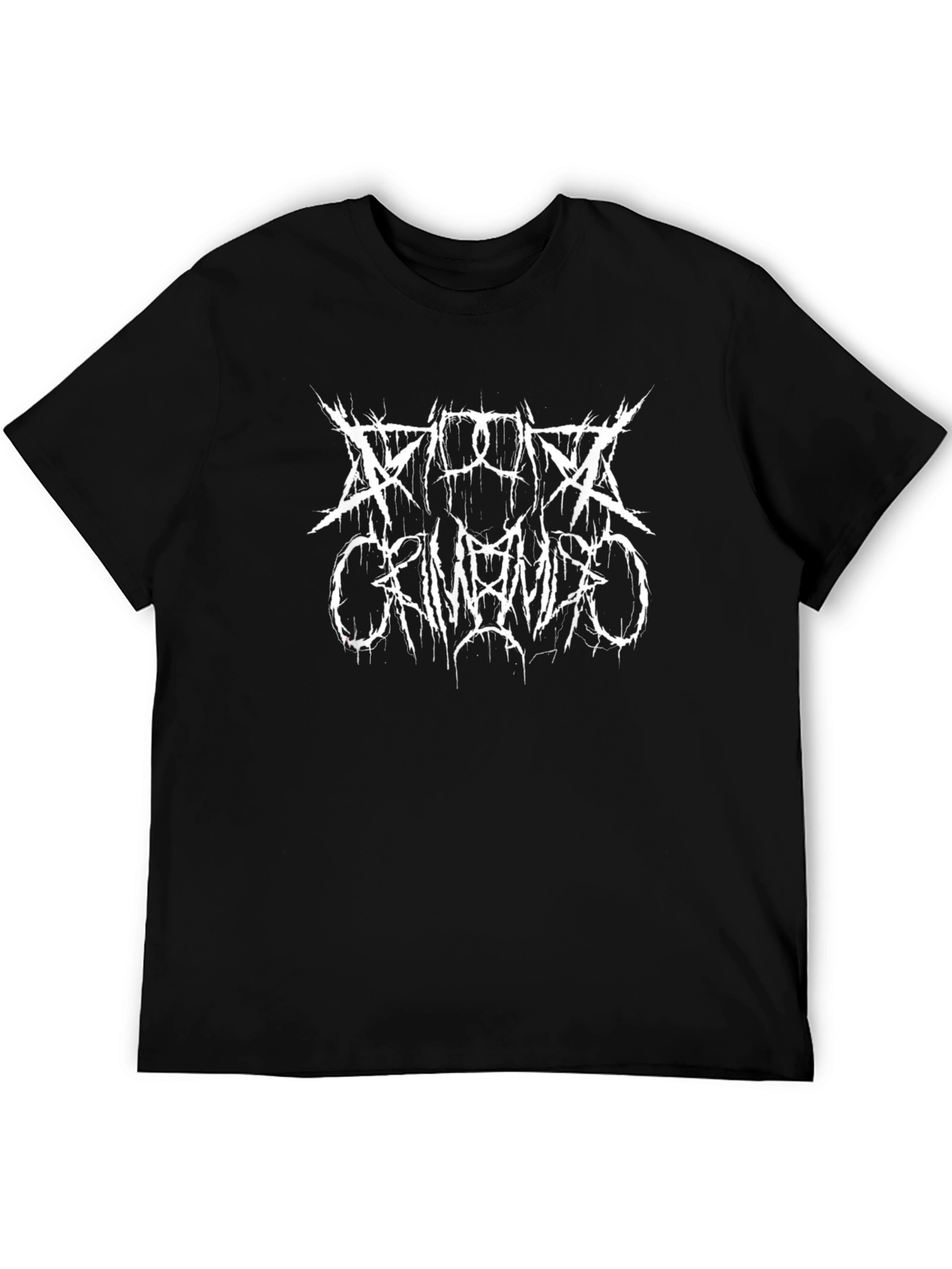 Camiseta Negra con Estampado Metalero Blanco