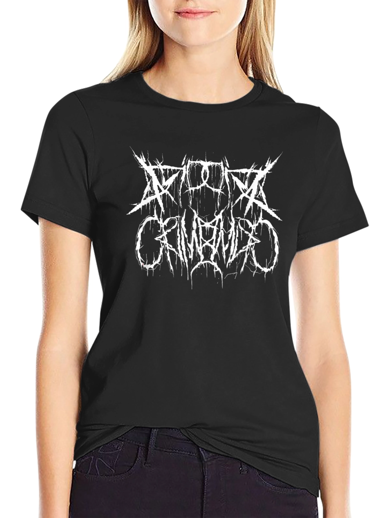 Camiseta Negra con Estampado Metalero Blanco