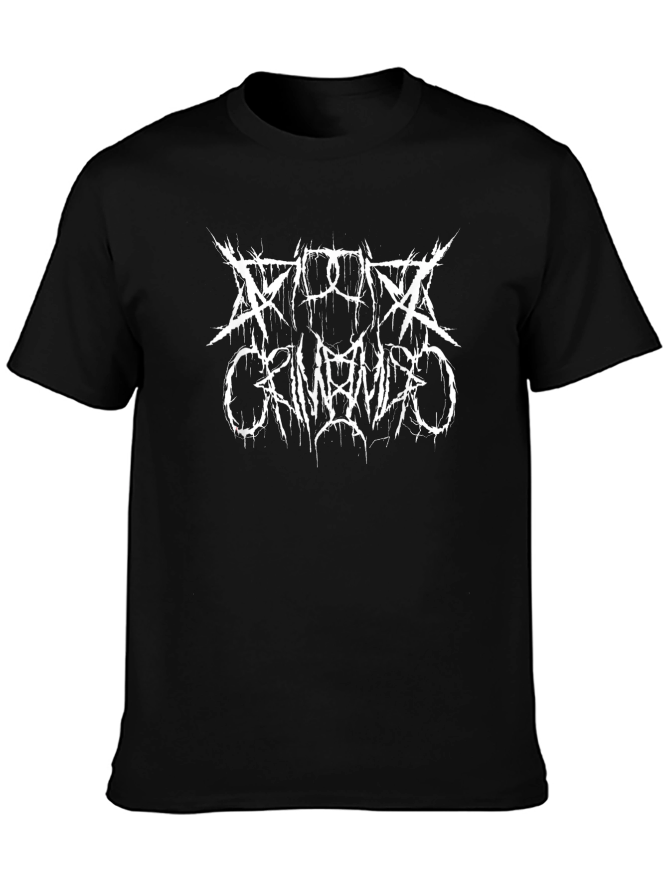 Camiseta Negra con Estampado Metalero Blanco