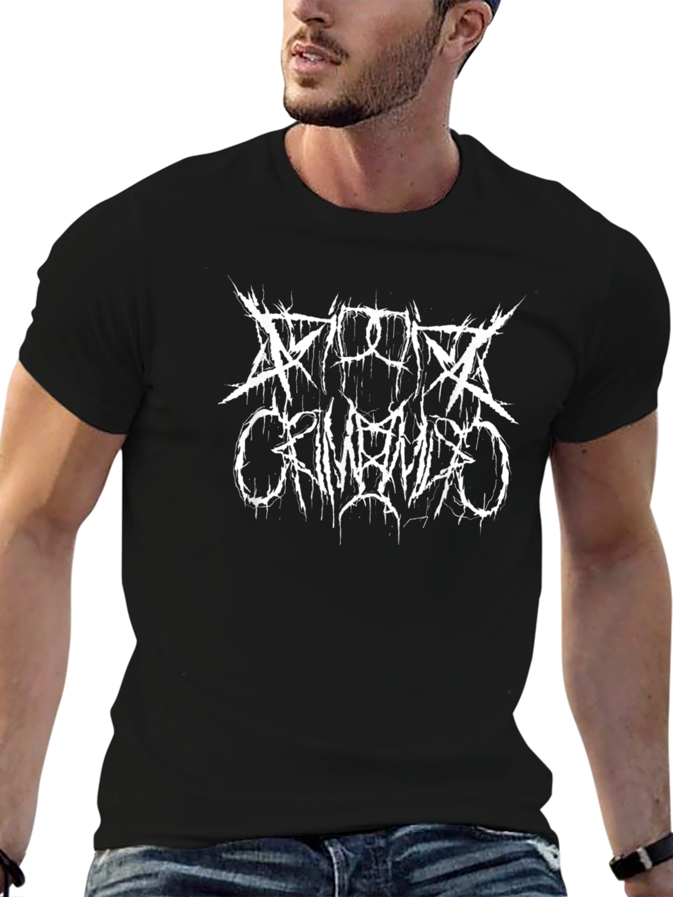Camiseta Negra con Estampado Metalero Blanco