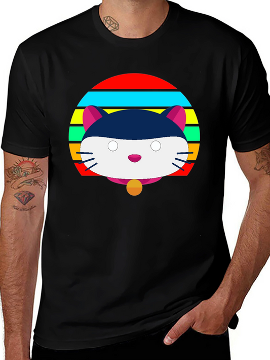 Camiseta Negra con Diseño de Gato Retro
