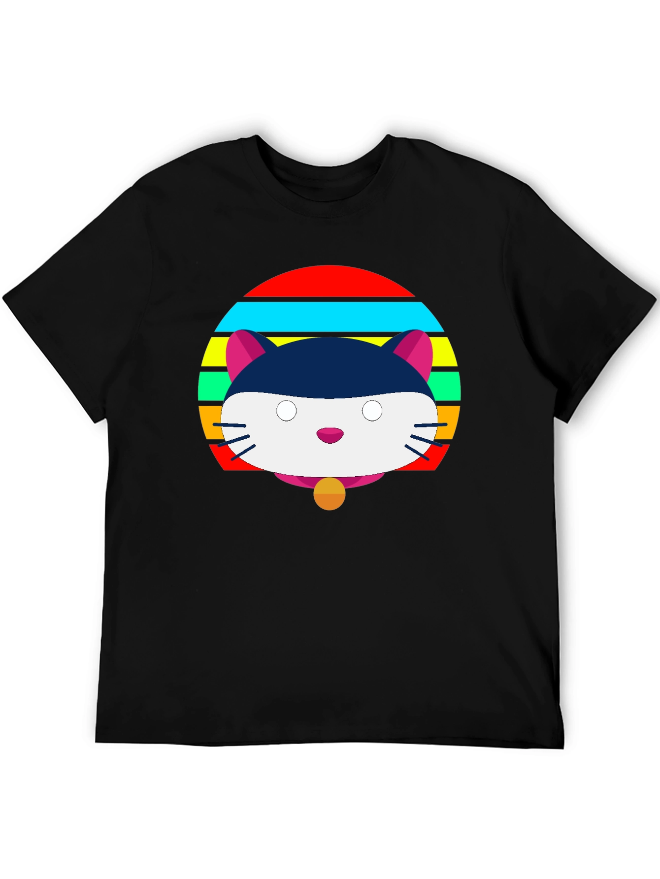 Camiseta Negra con Diseño de Gato Retro