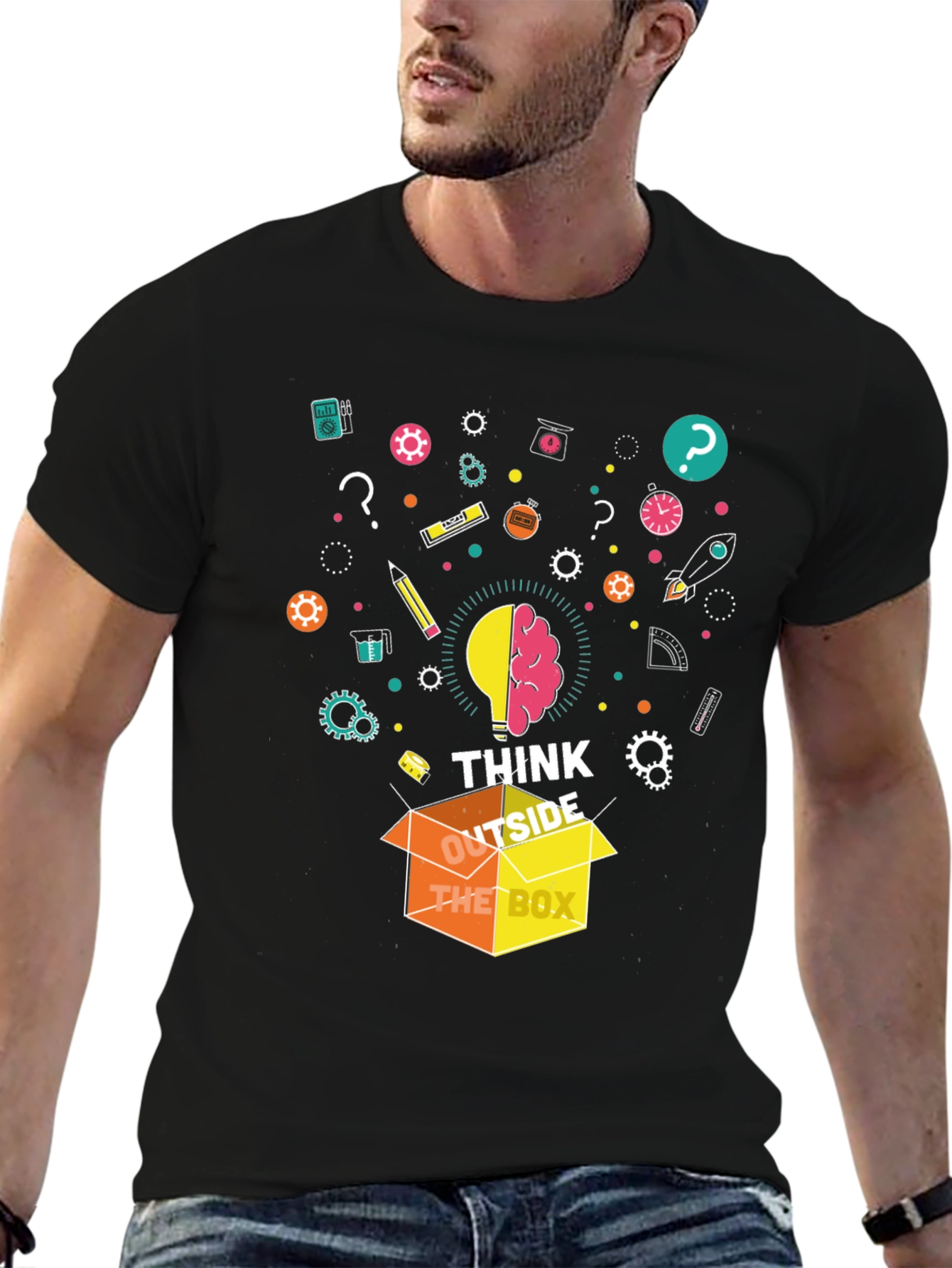 Camiseta Negra Piensa Fuera de la Caja para Hombre