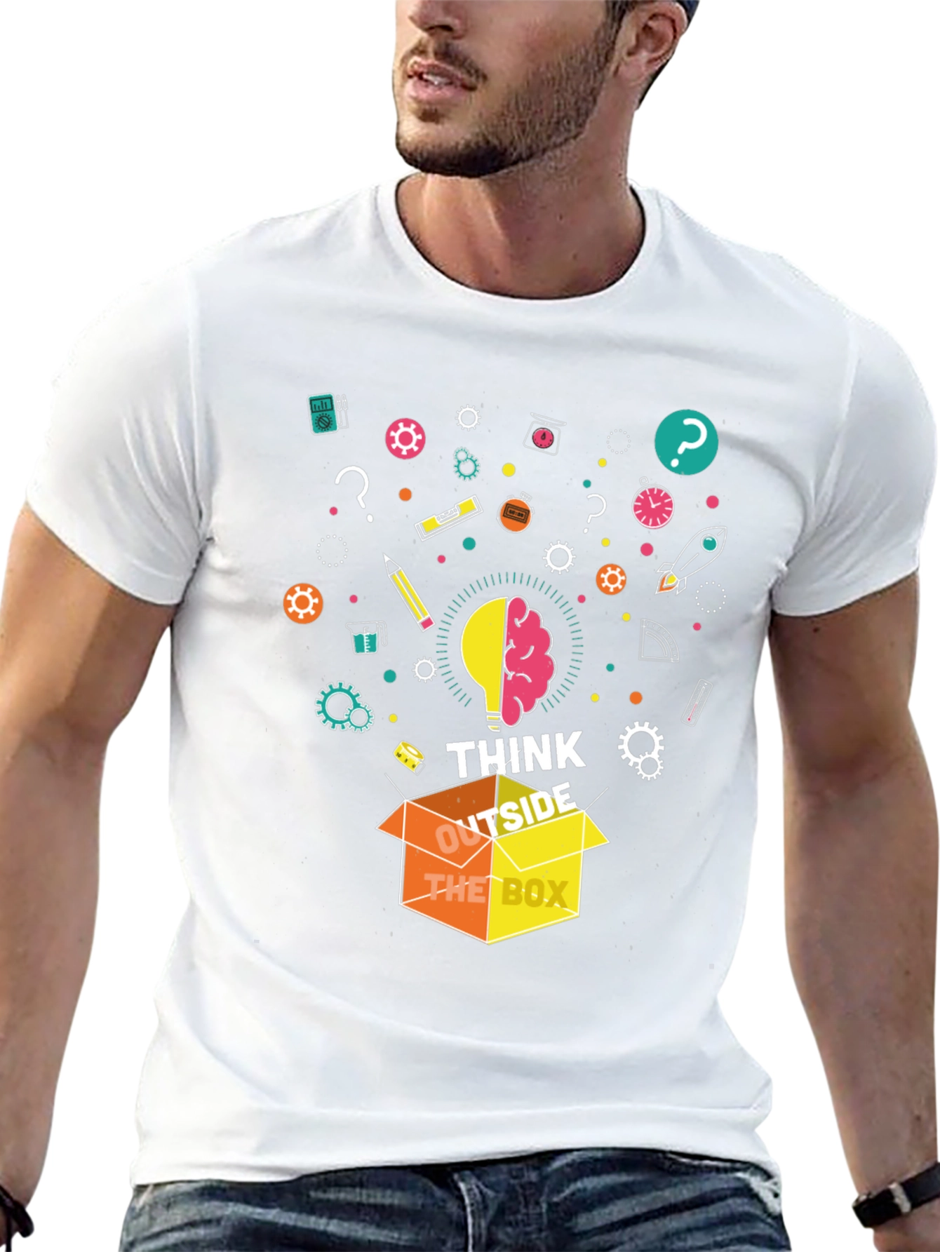 Camiseta Negra Piensa Fuera de la Caja para Hombre