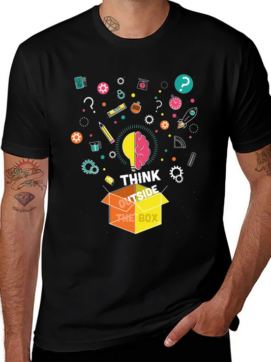 Camiseta Negra Piensa Fuera de la Caja para Hombre
