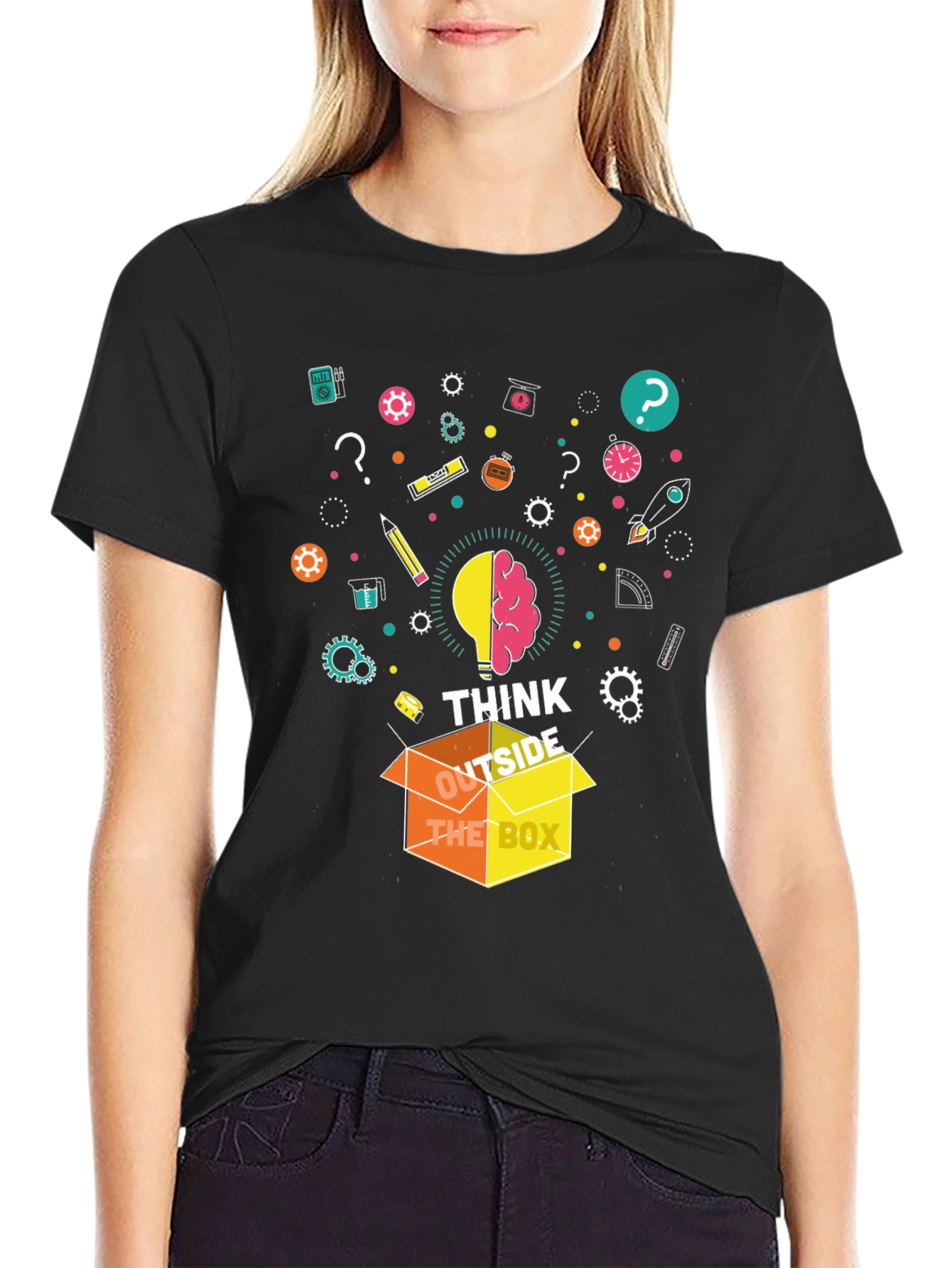 Camiseta Negra Piensa Fuera de la Caja para Hombre
