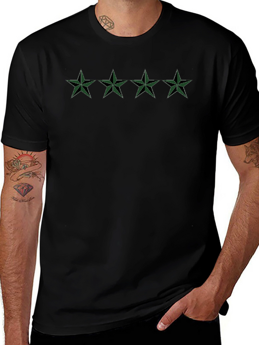 Camiseta Negra con Estrellas Verdes Militares