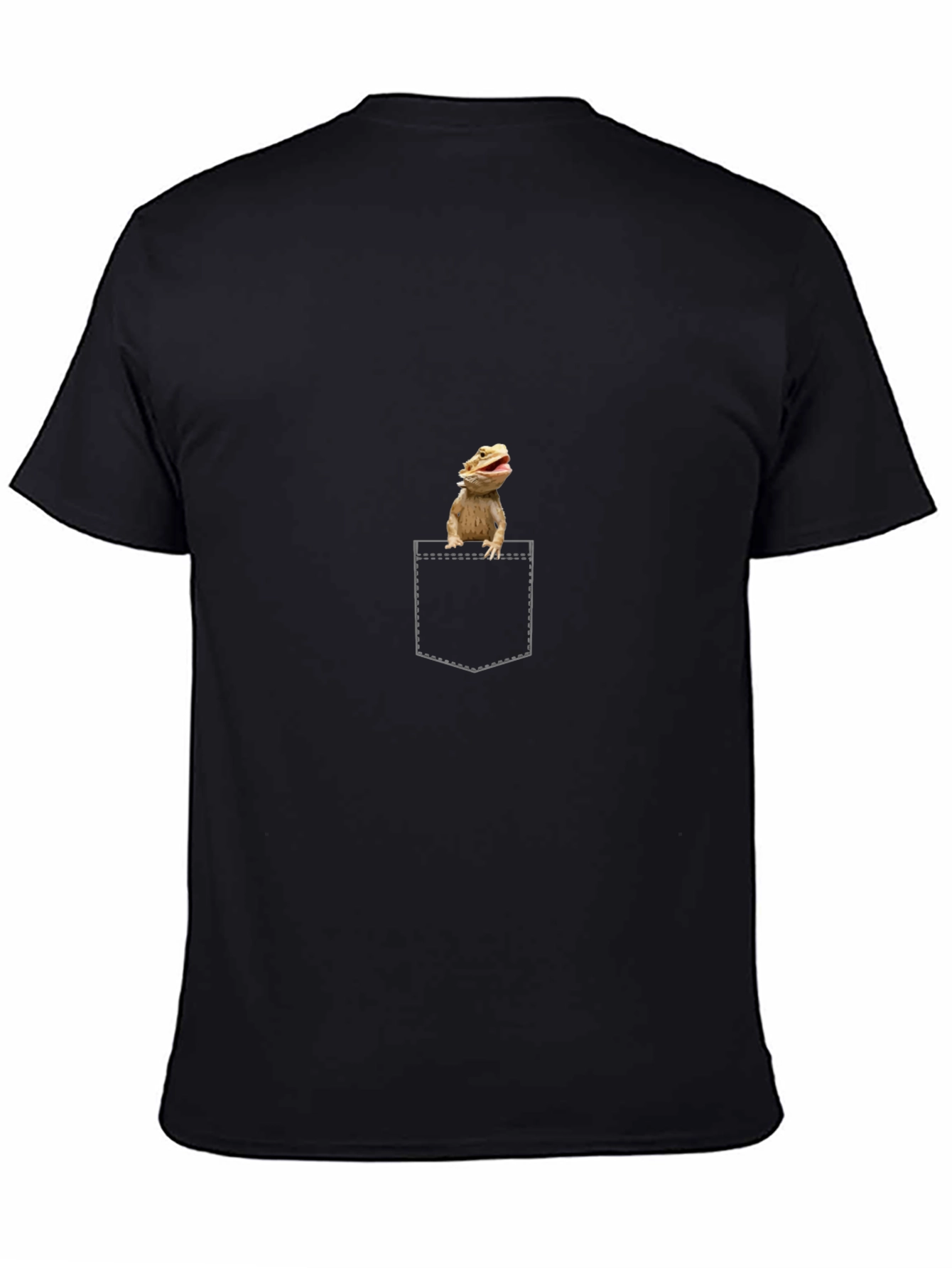Camiseta Negra con Diseño de Dragón Barbudo en Bolsillo