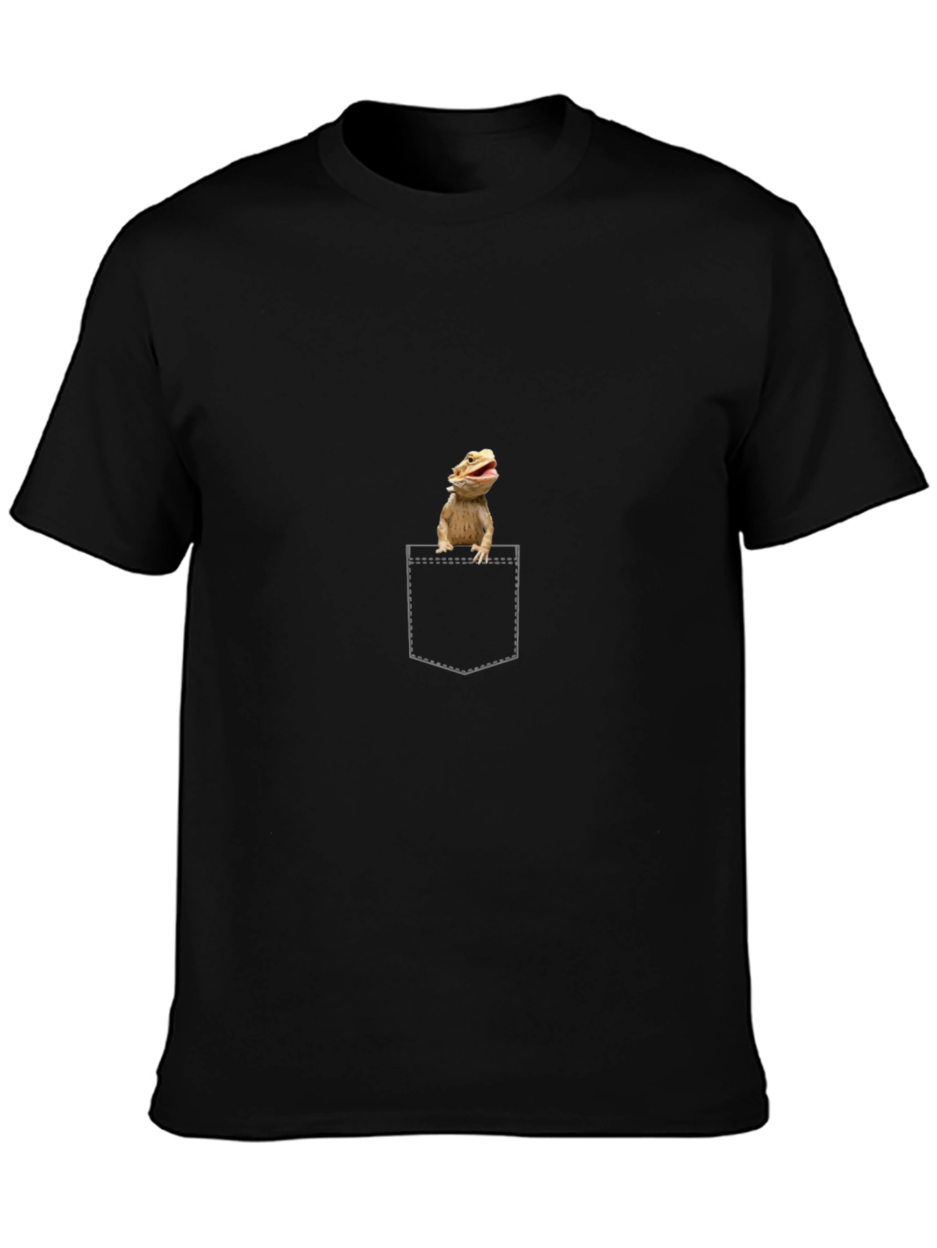 Camiseta Negra con Diseño de Dragón Barbudo en Bolsillo
