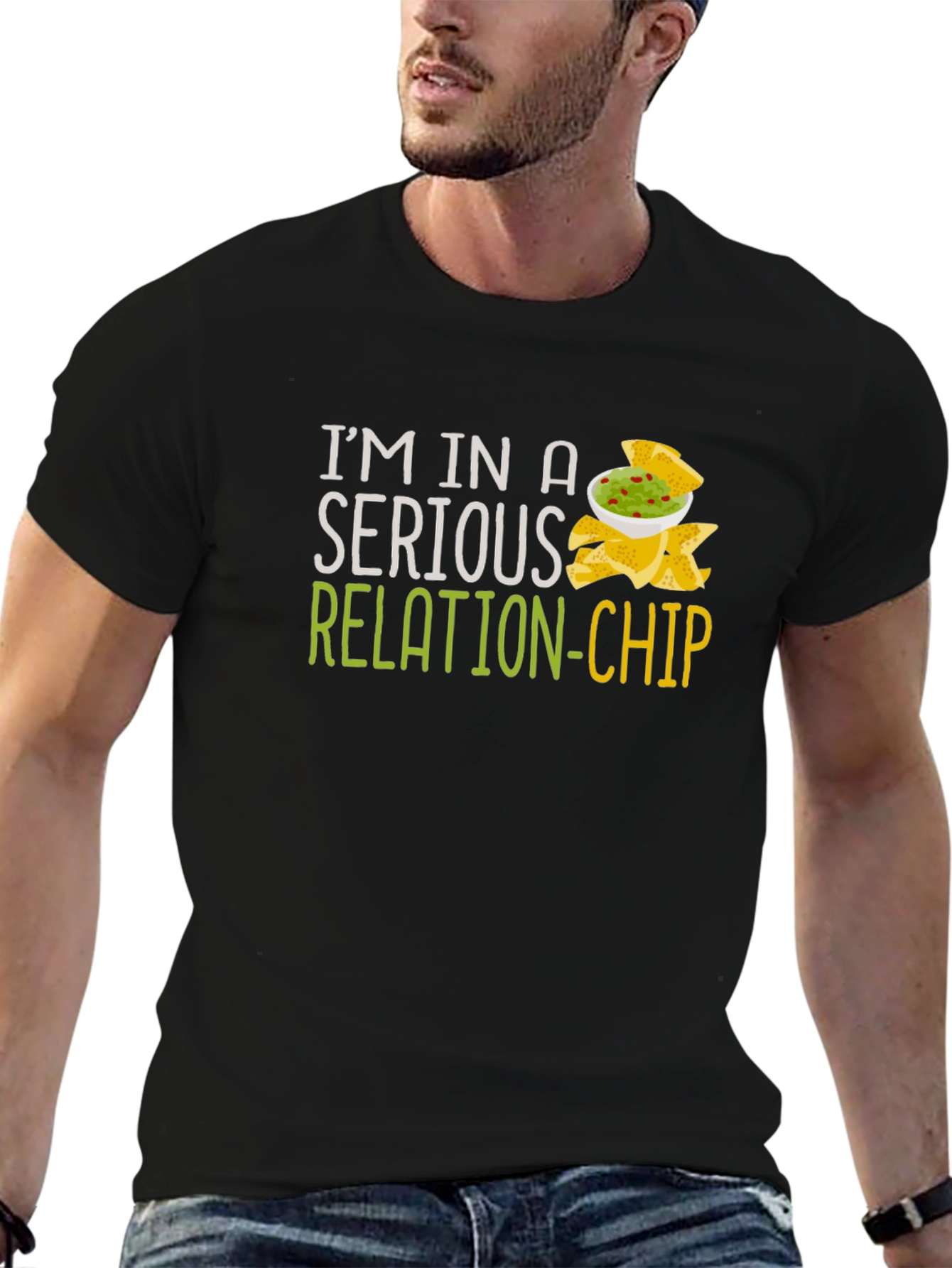 Camiseta Negra Humor Relación-Chip Unisex