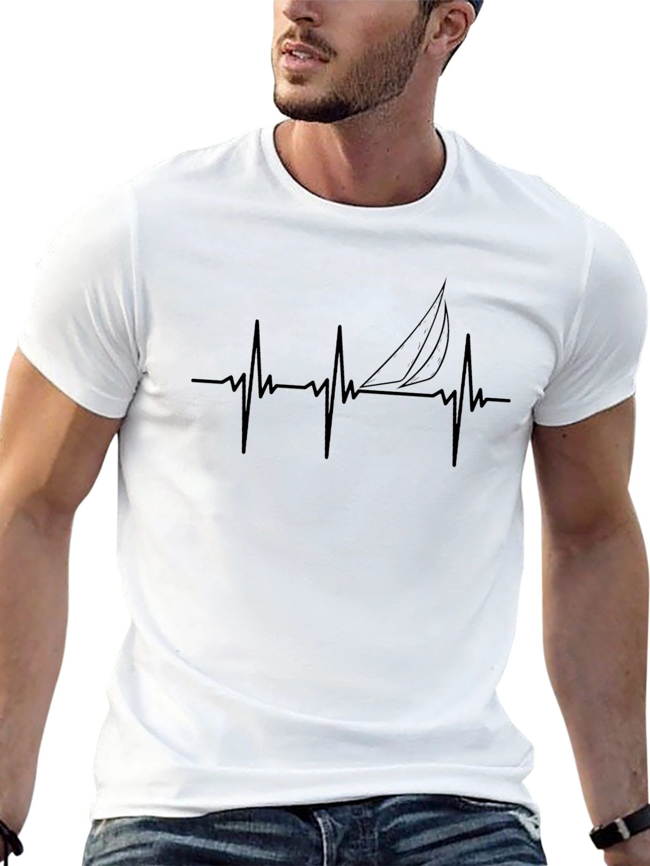 Camiseta Negra con Diseño de Latido de Velero