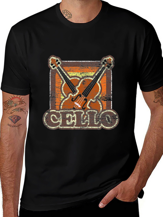 Camiseta Negra Diseño Cello Vintage Unisex
