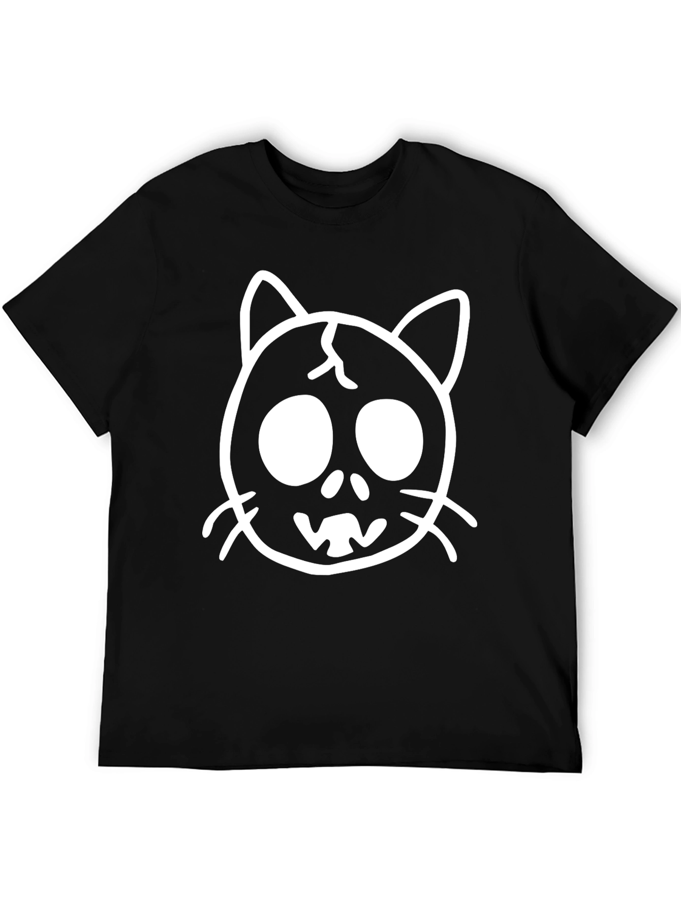 Camiseta Negra con Diseño de Gato Esquelético