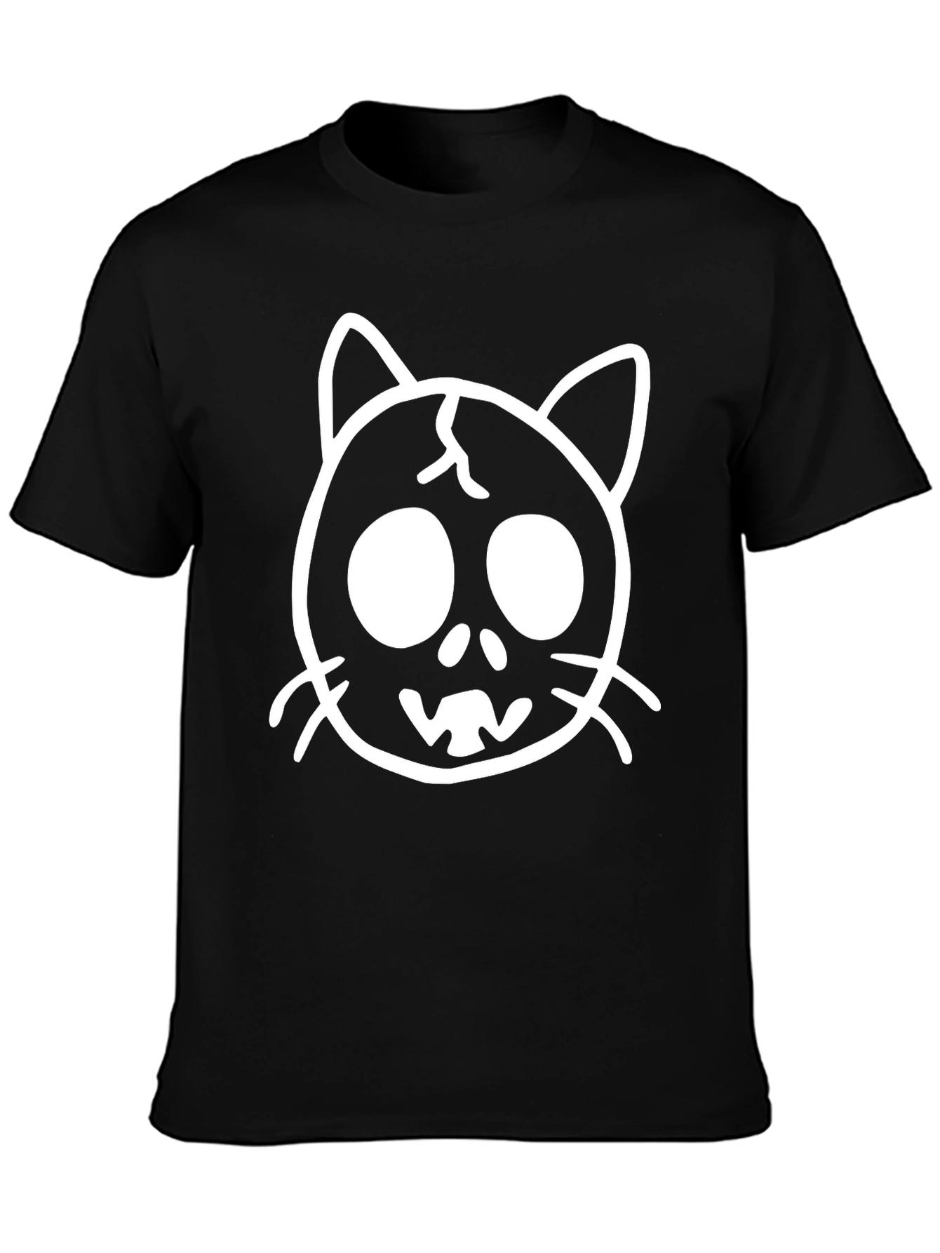 Camiseta Negra con Diseño de Gato Esquelético