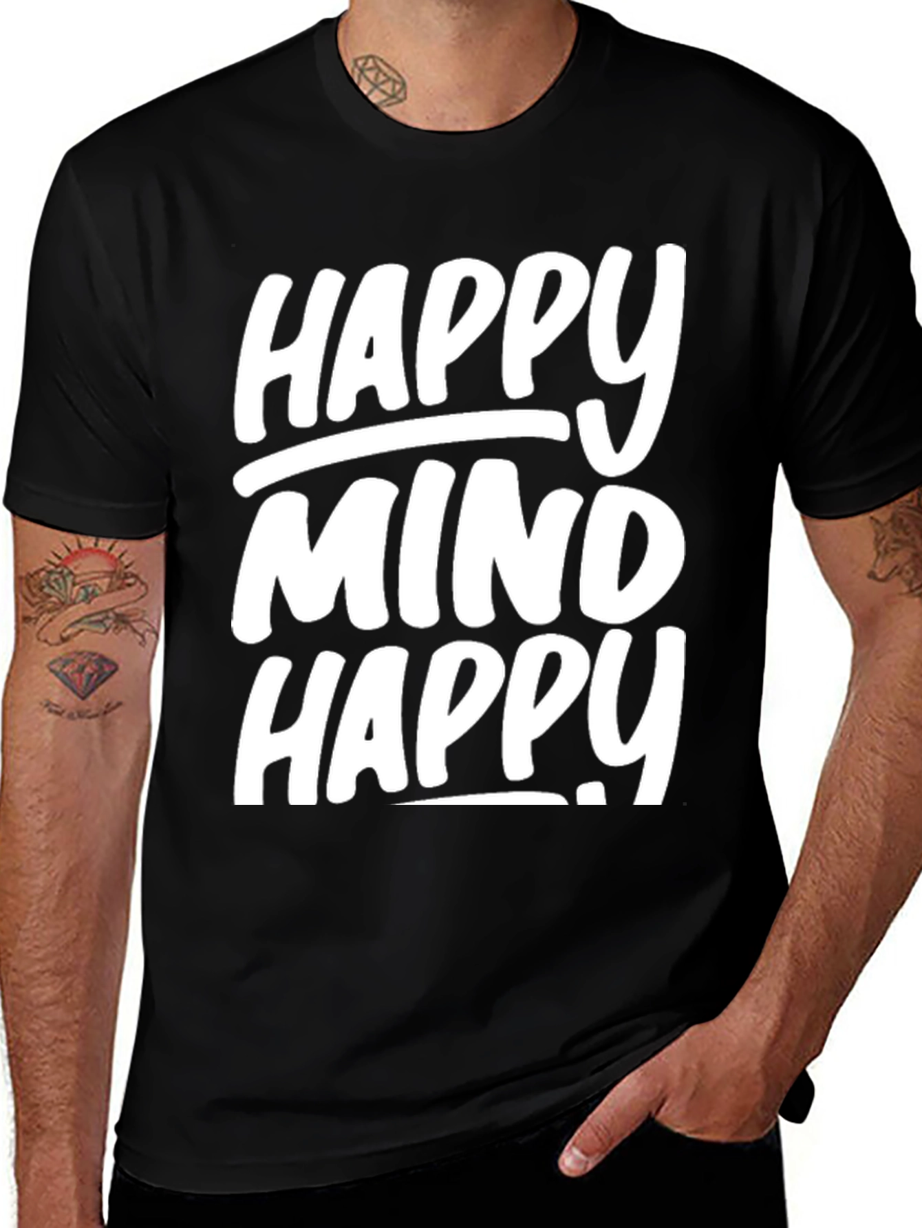 Camiseta Negra con Diseño Happy Mind Happy