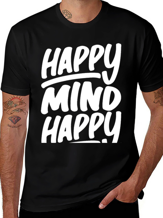 Camiseta Negra con Diseño Happy Mind Happy