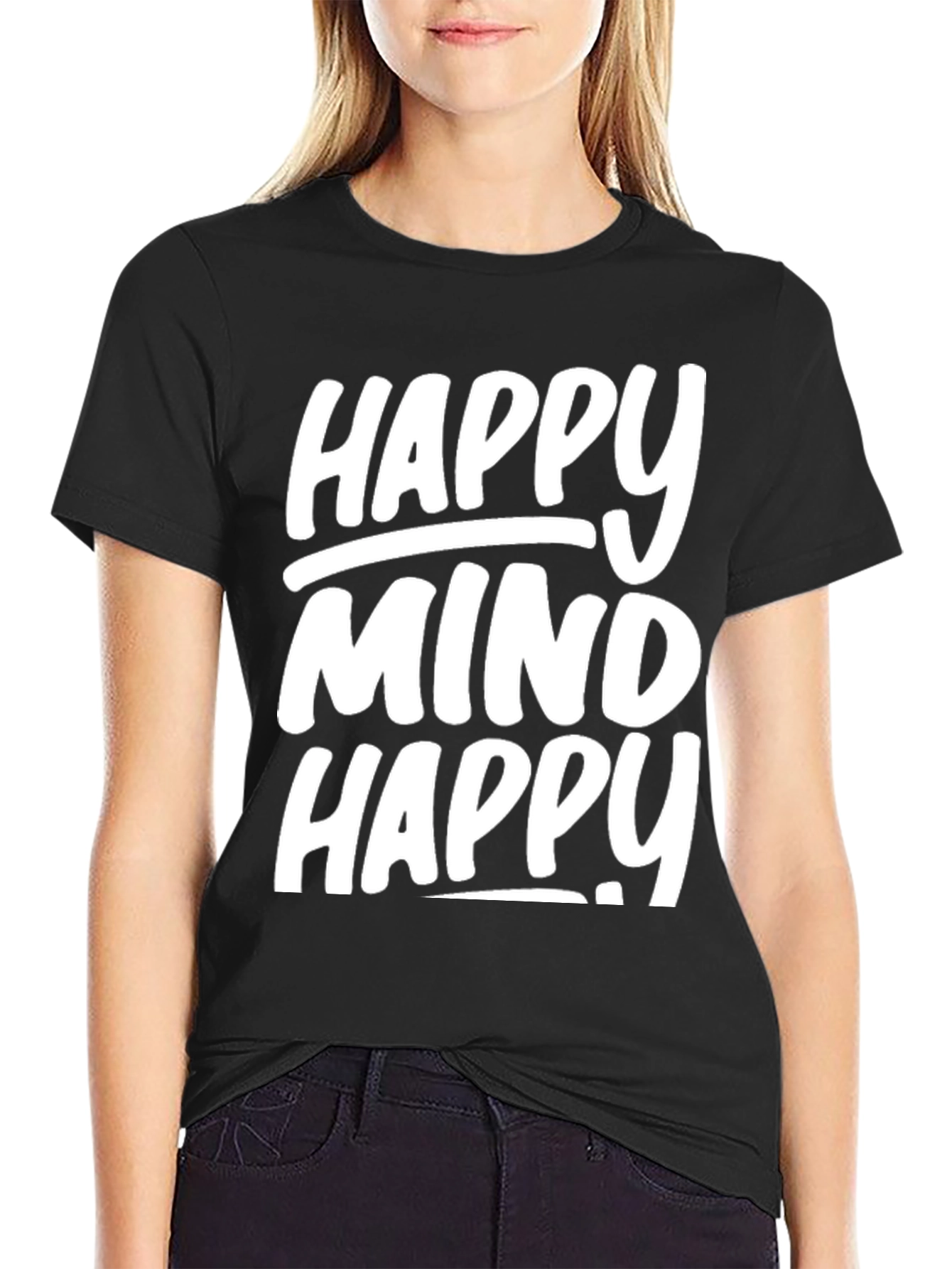 Camiseta Negra con Diseño Happy Mind Happy