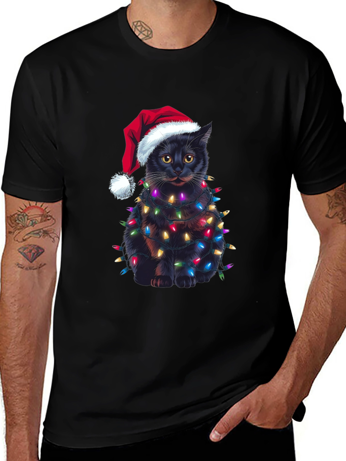 Camiseta Gato Navideño con Luces - Regalo Divertido