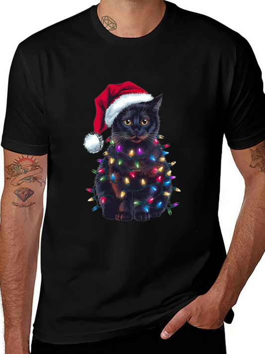 Camiseta Gato Navideño con Luces - Regalo Divertido
