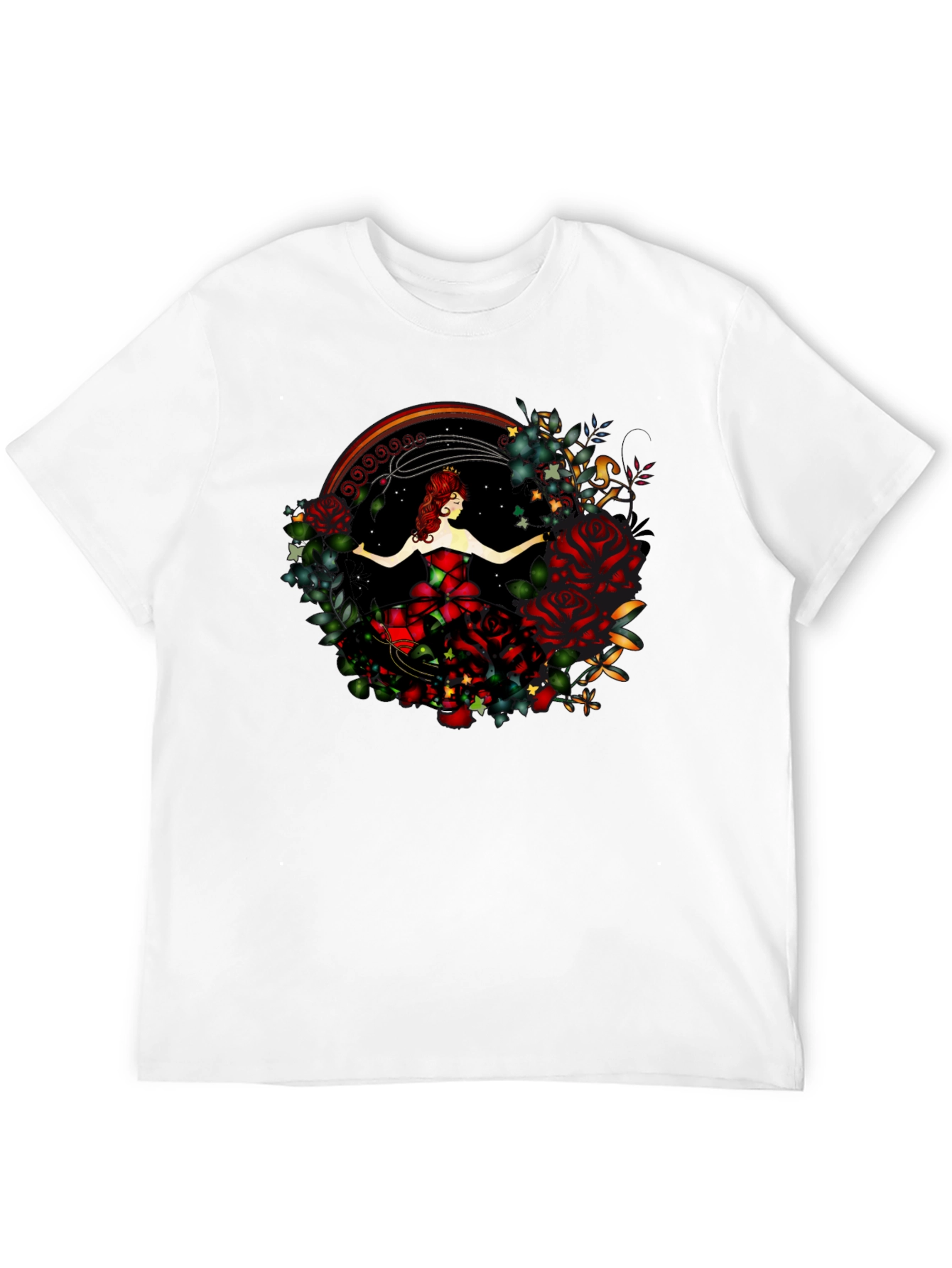 Camiseta Negra con Diseño de Rosa y Bailarina