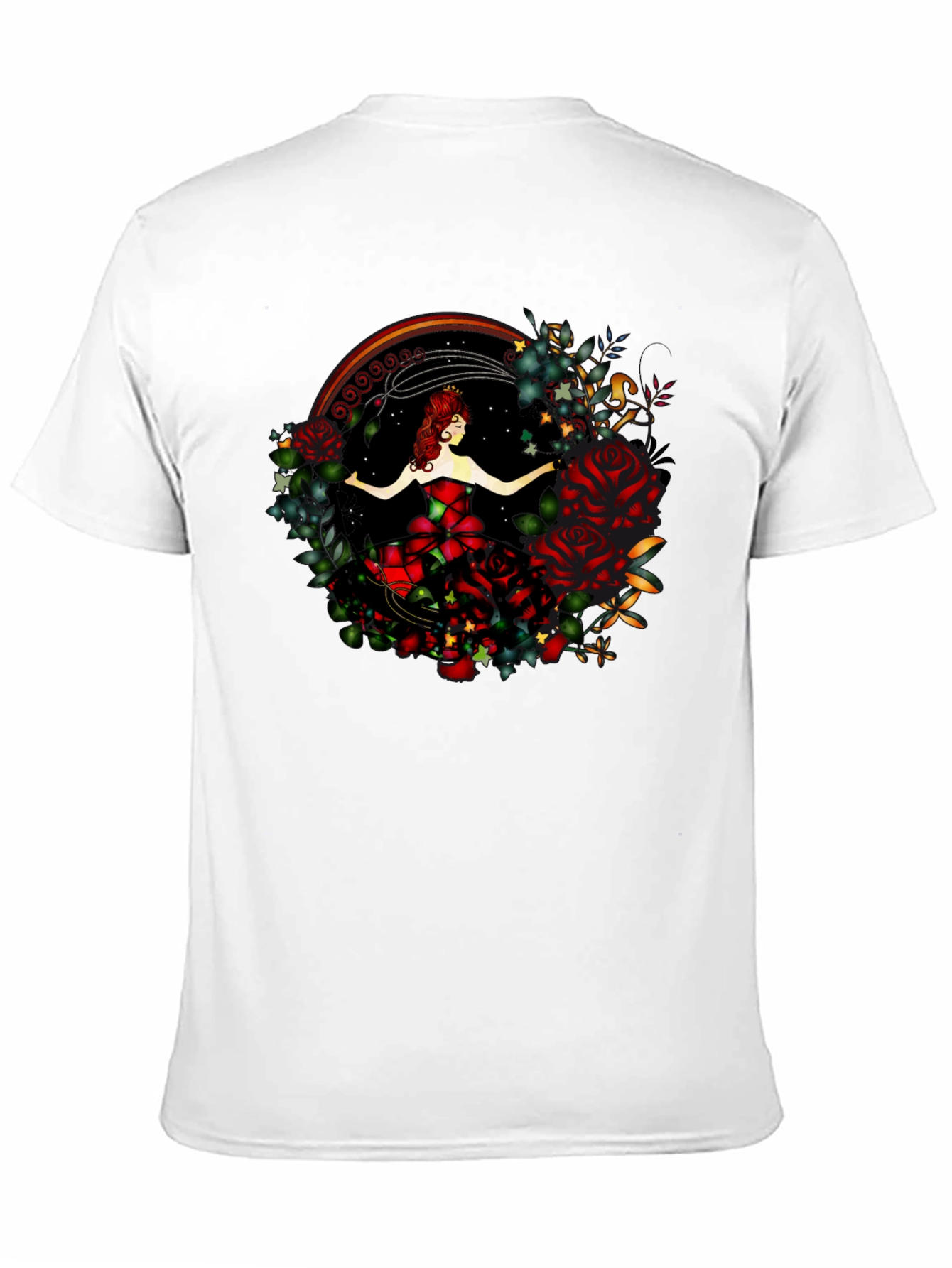 Camiseta Negra con Diseño de Rosa y Bailarina