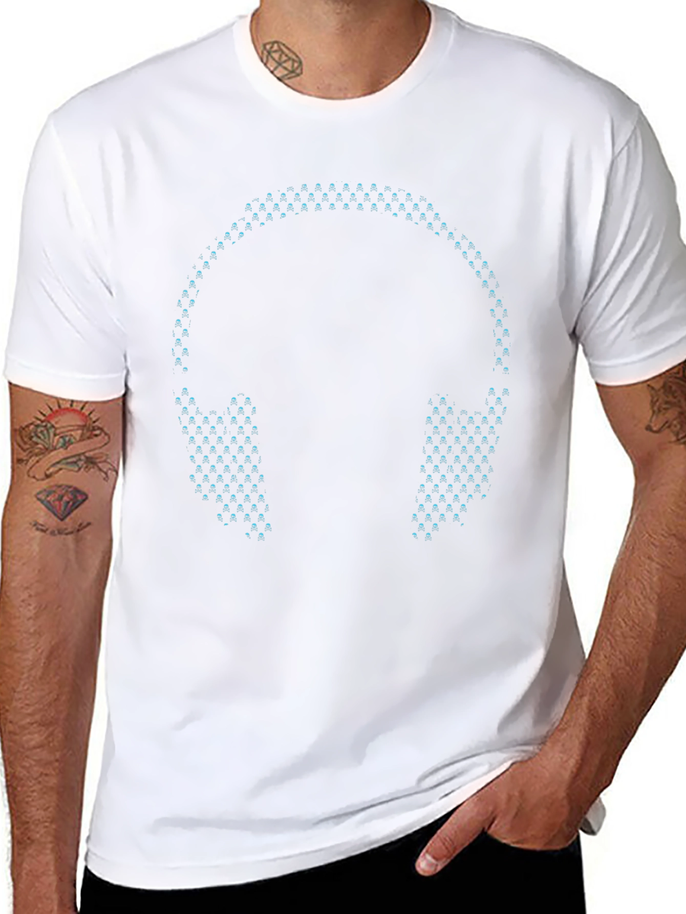 Camiseta Negra con Diseño de Auriculares Luminosos