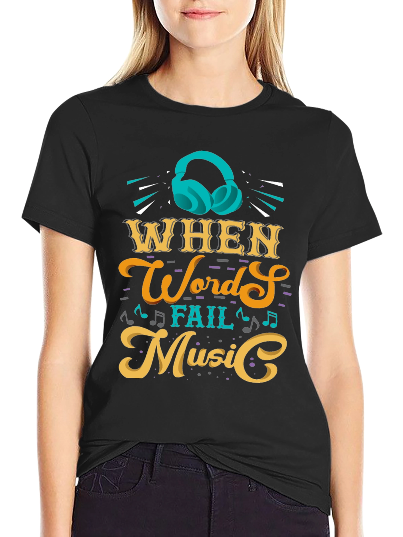 Camiseta Negra con Diseño de Música