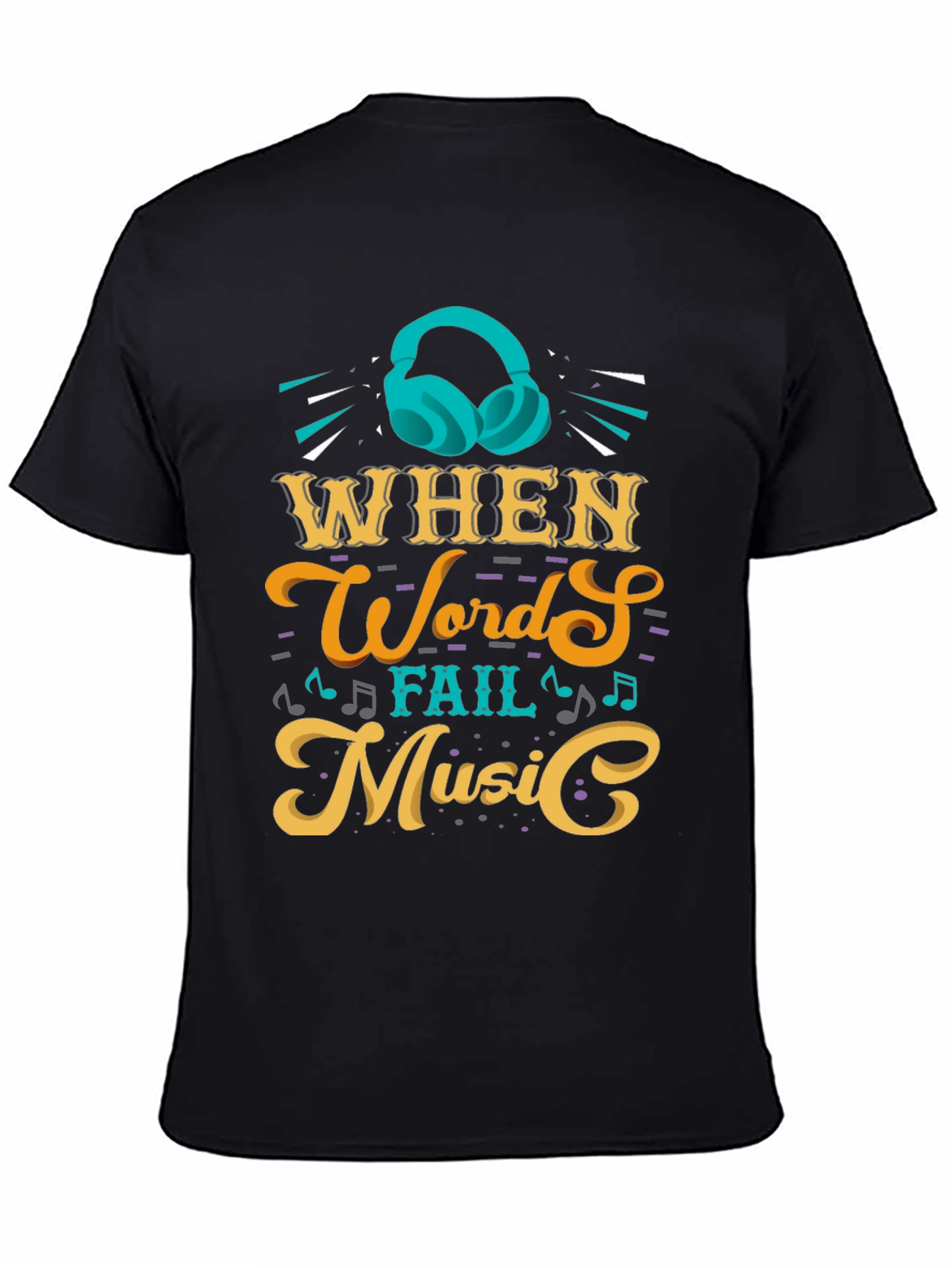 Camiseta Negra con Diseño de Música