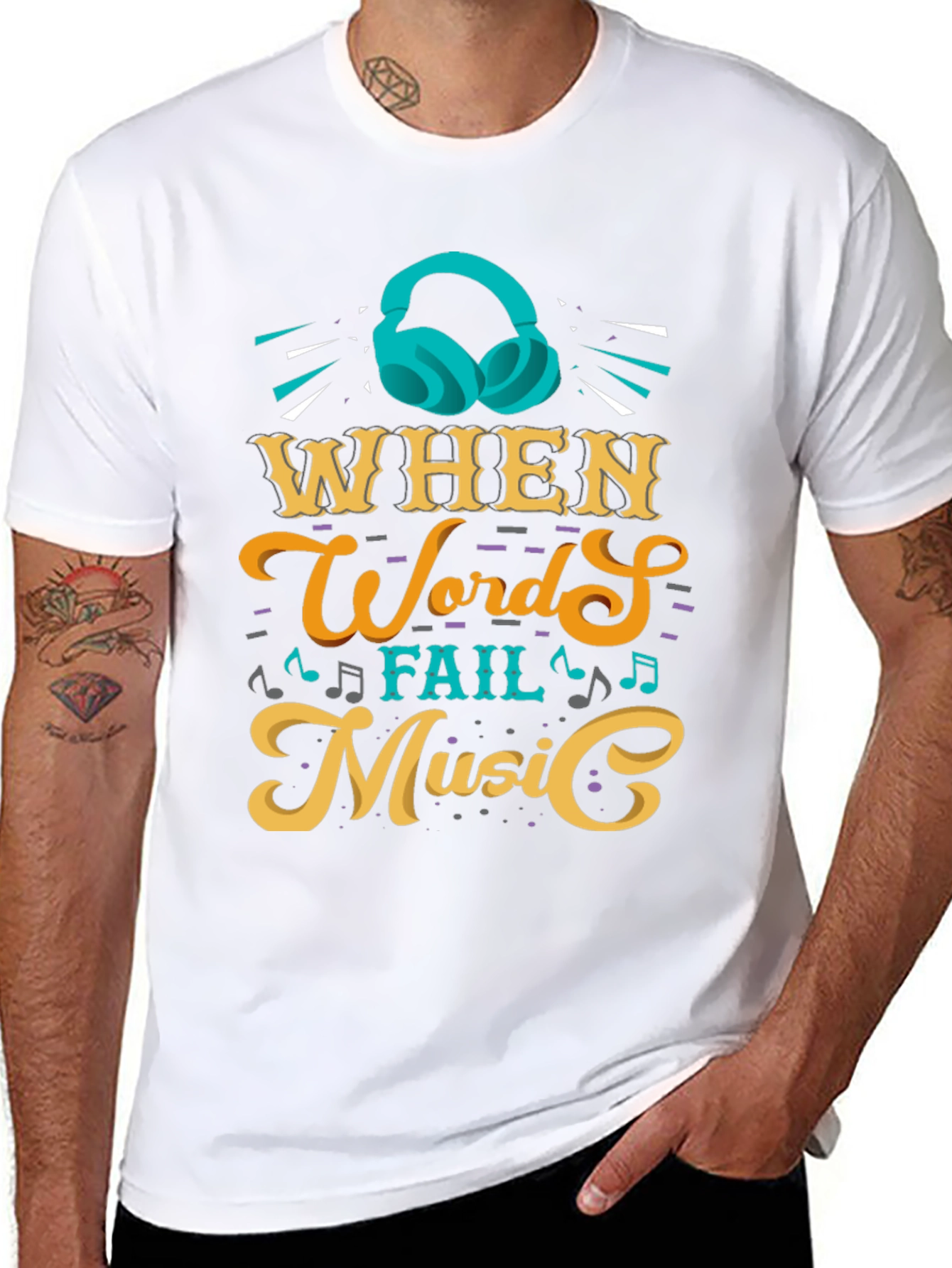 Camiseta Negra con Diseño de Música