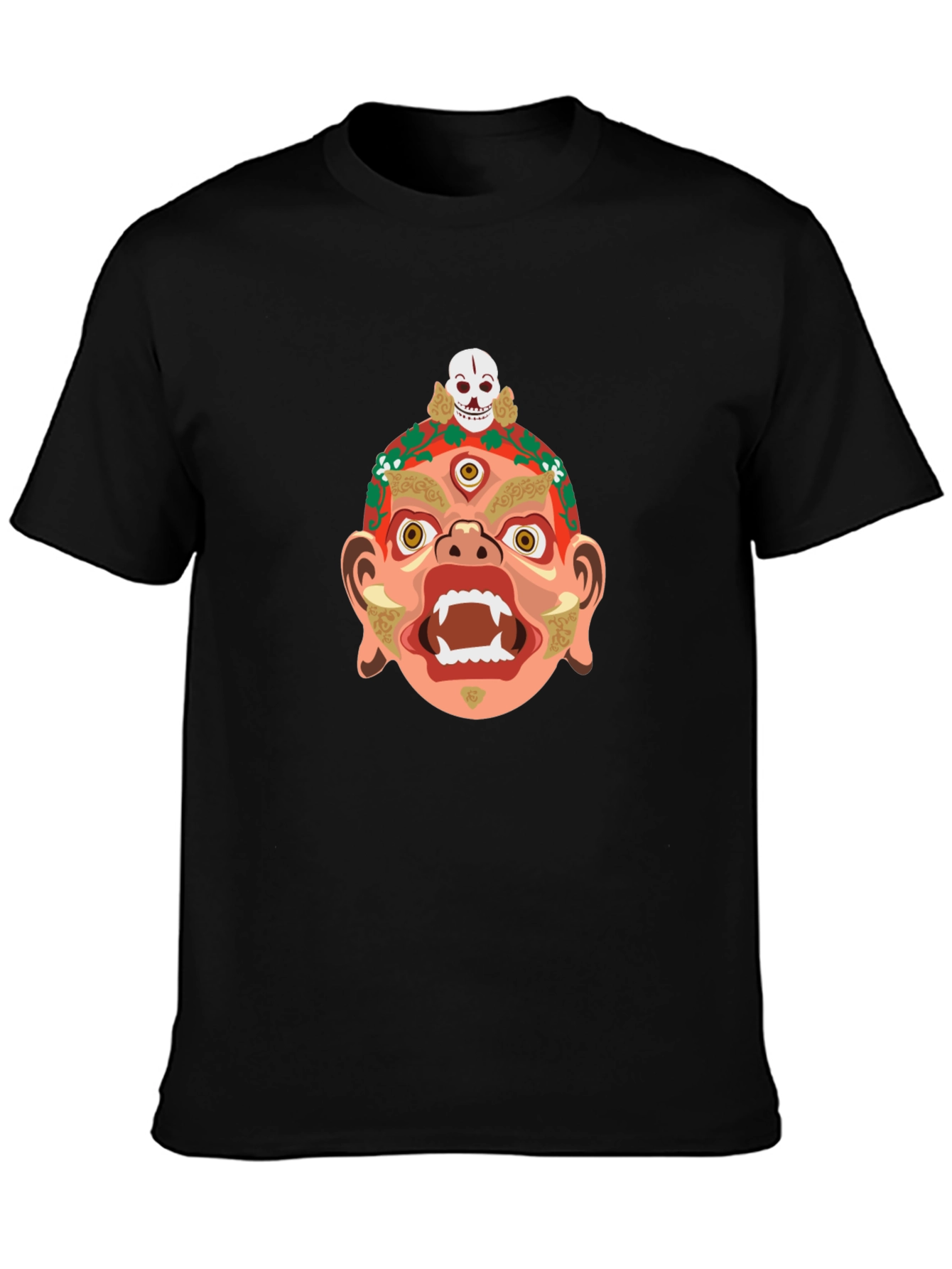 Camiseta Negra con Diseño de Máscara Tribal