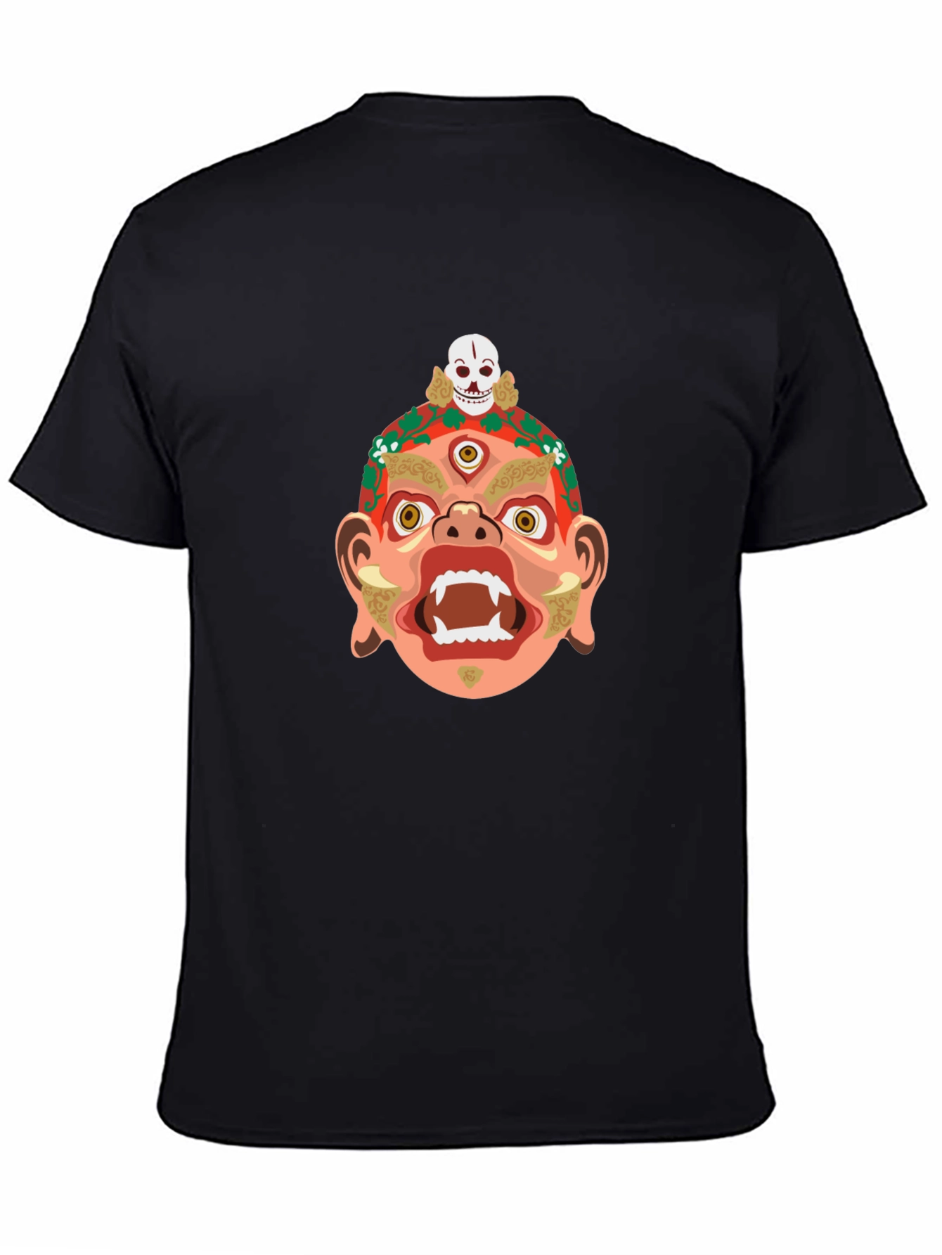 Camiseta Negra con Diseño de Máscara Tribal