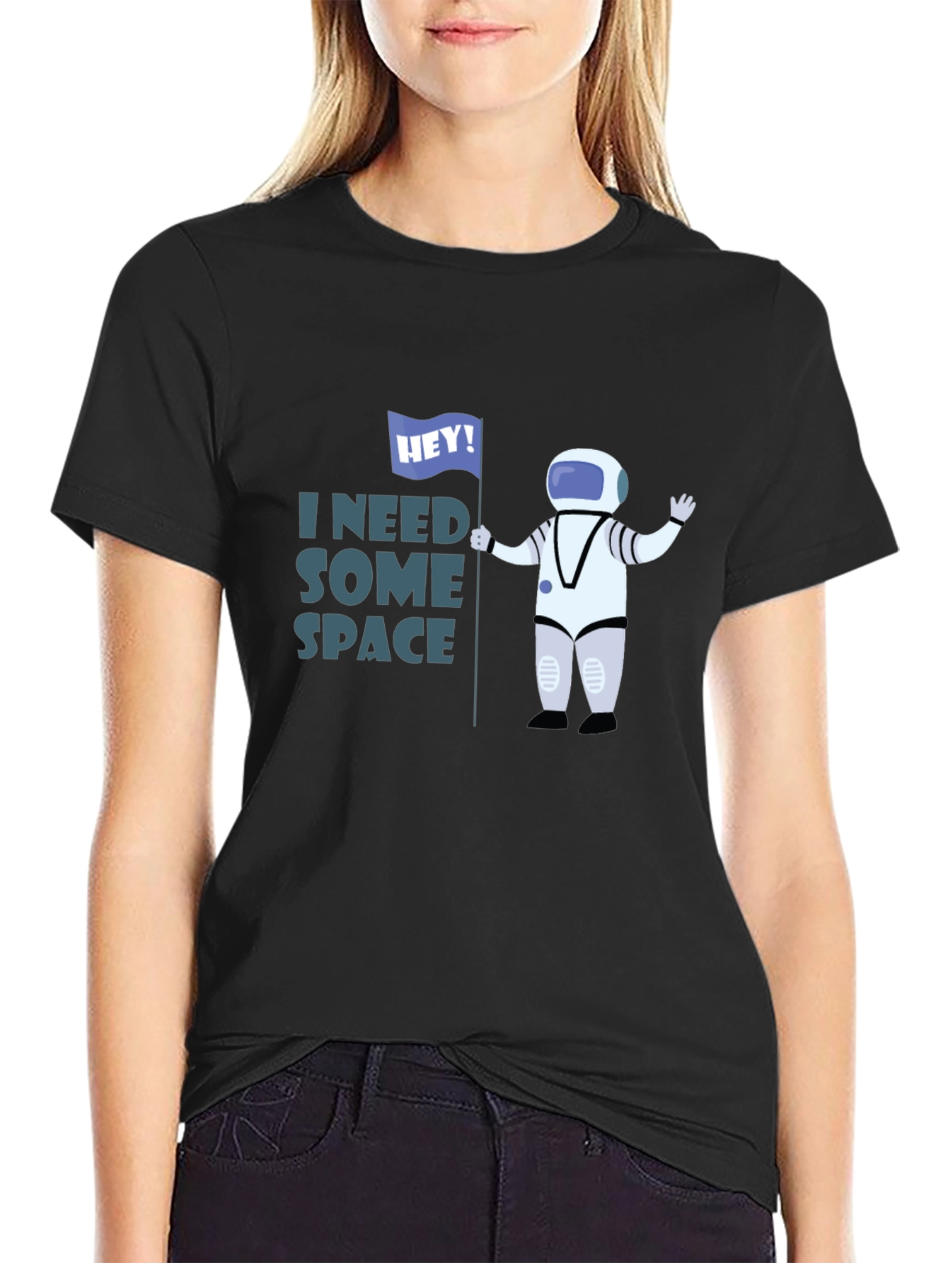 Camiseta Negra Necesito Espacio Astronauta Divertido