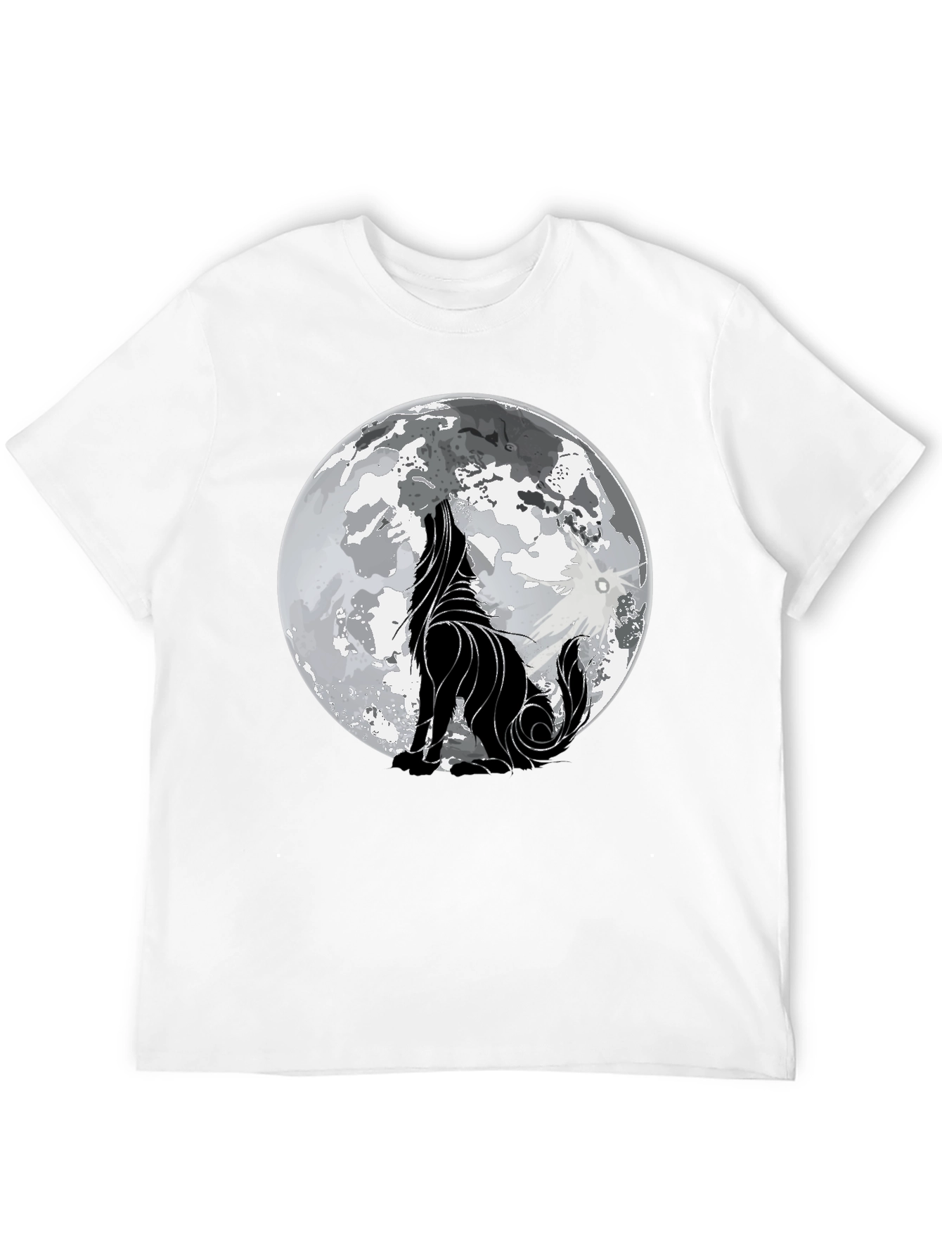 Camiseta Hombre Negra con Lobo Aullando a la Luna