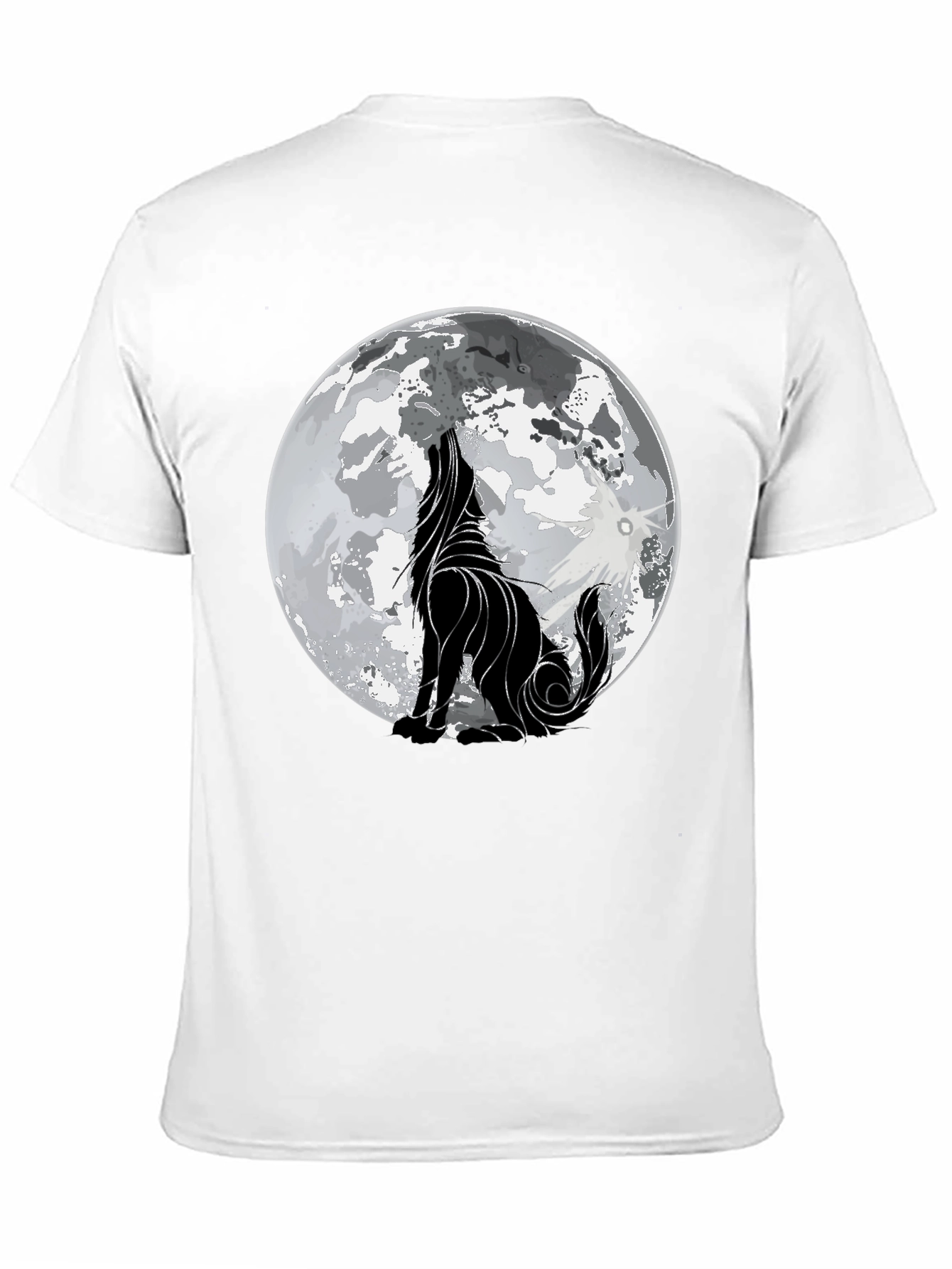 Camiseta Hombre Negra con Lobo Aullando a la Luna