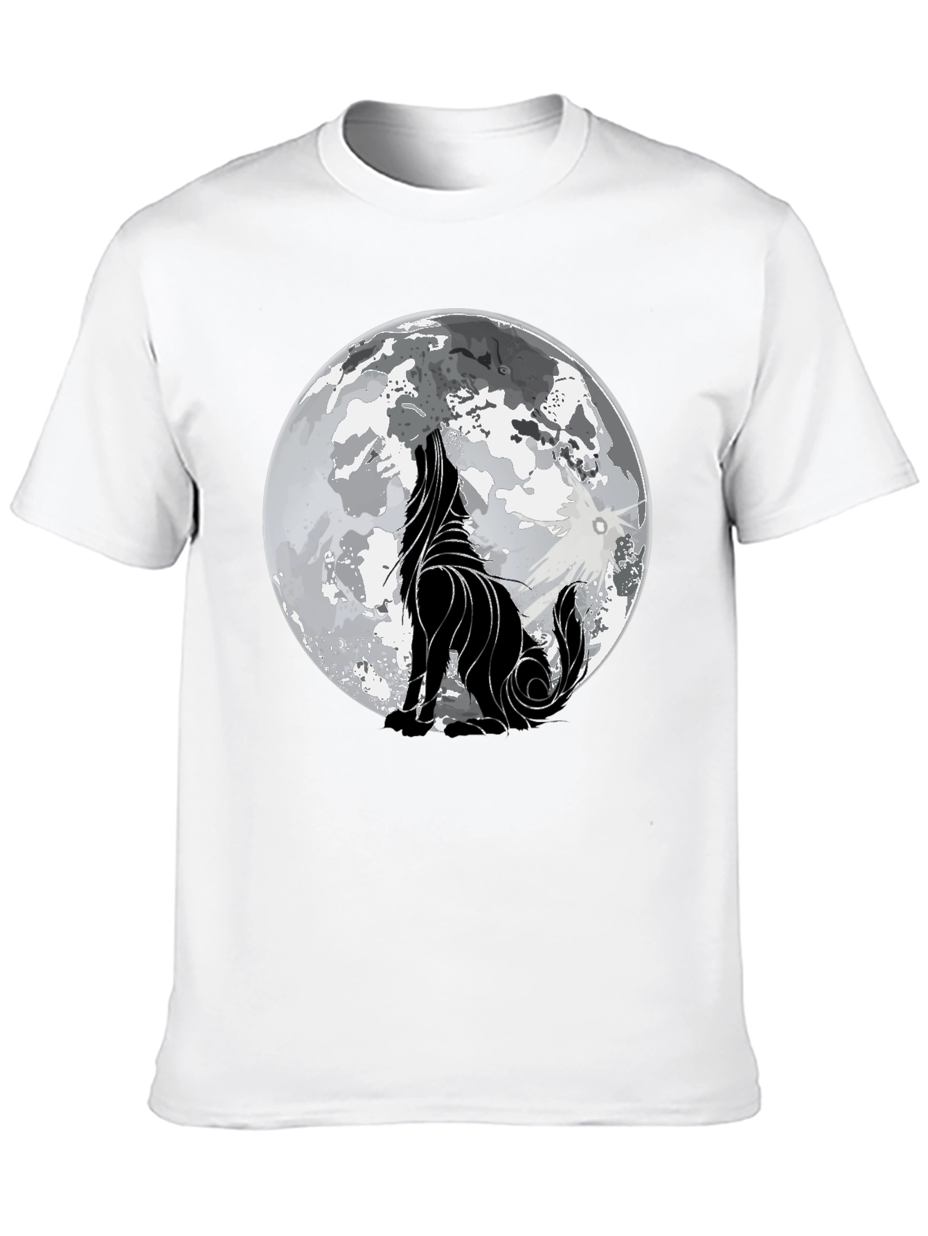 Camiseta Hombre Negra con Lobo Aullando a la Luna
