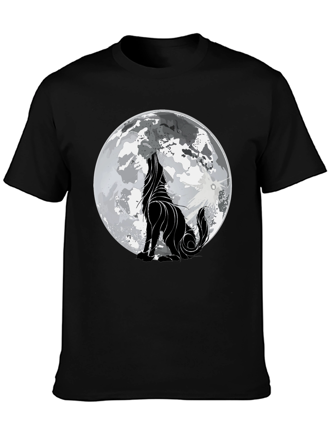 Camiseta Hombre Negra con Lobo Aullando a la Luna
