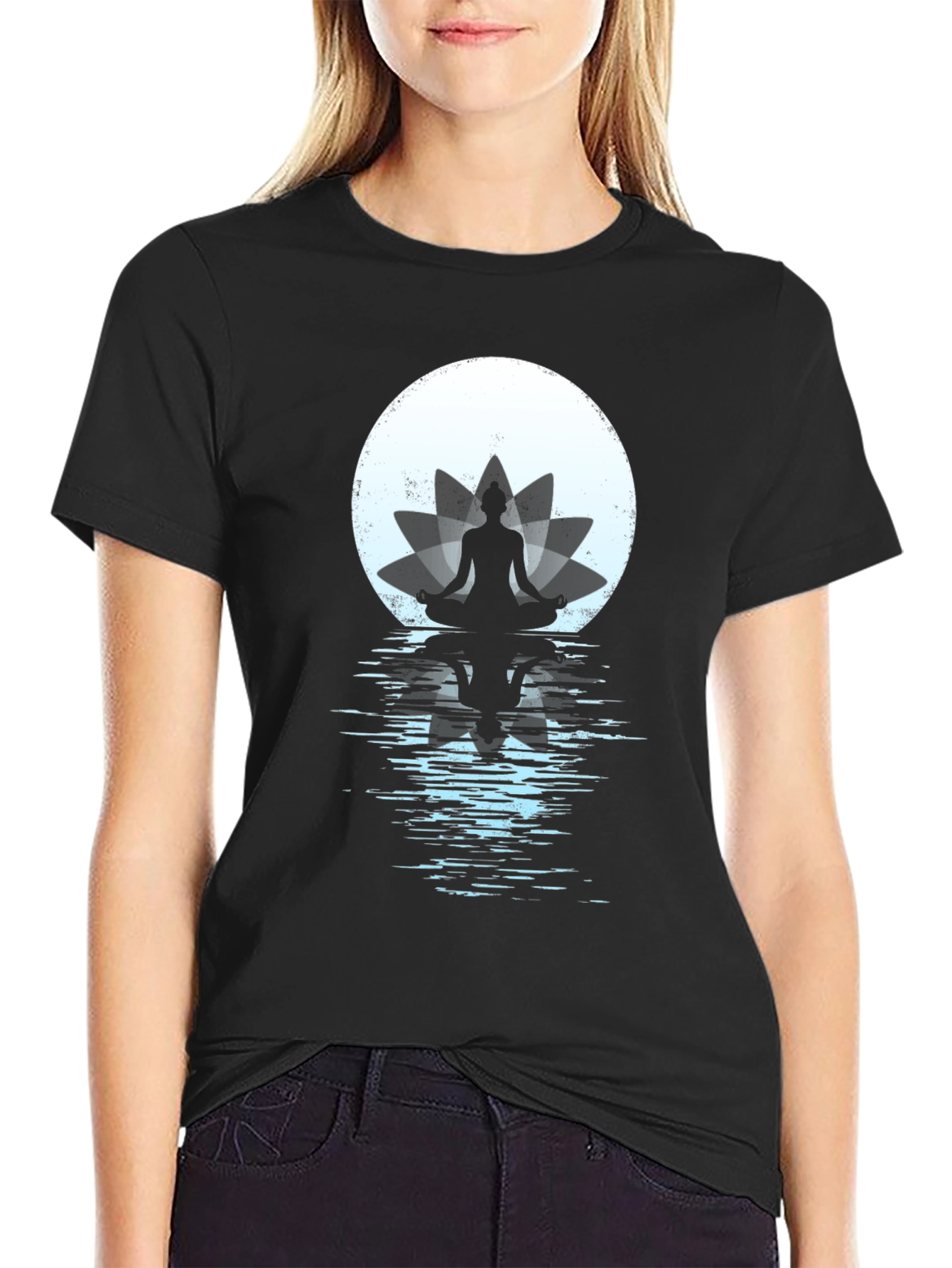 Camiseta Hombre Yoga Lotus Moon Negra