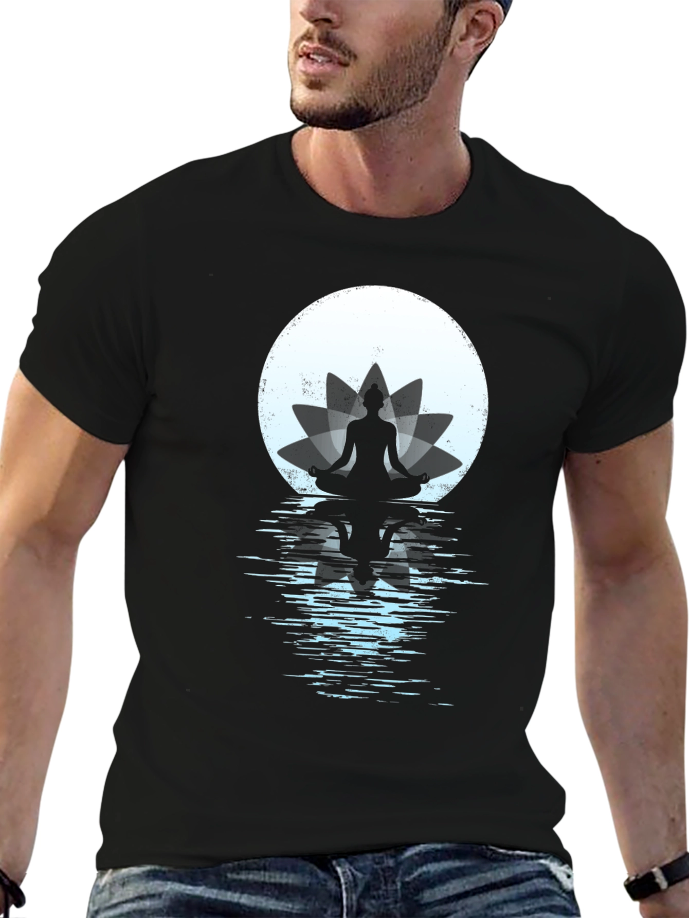 Camiseta Hombre Yoga Lotus Moon Negra