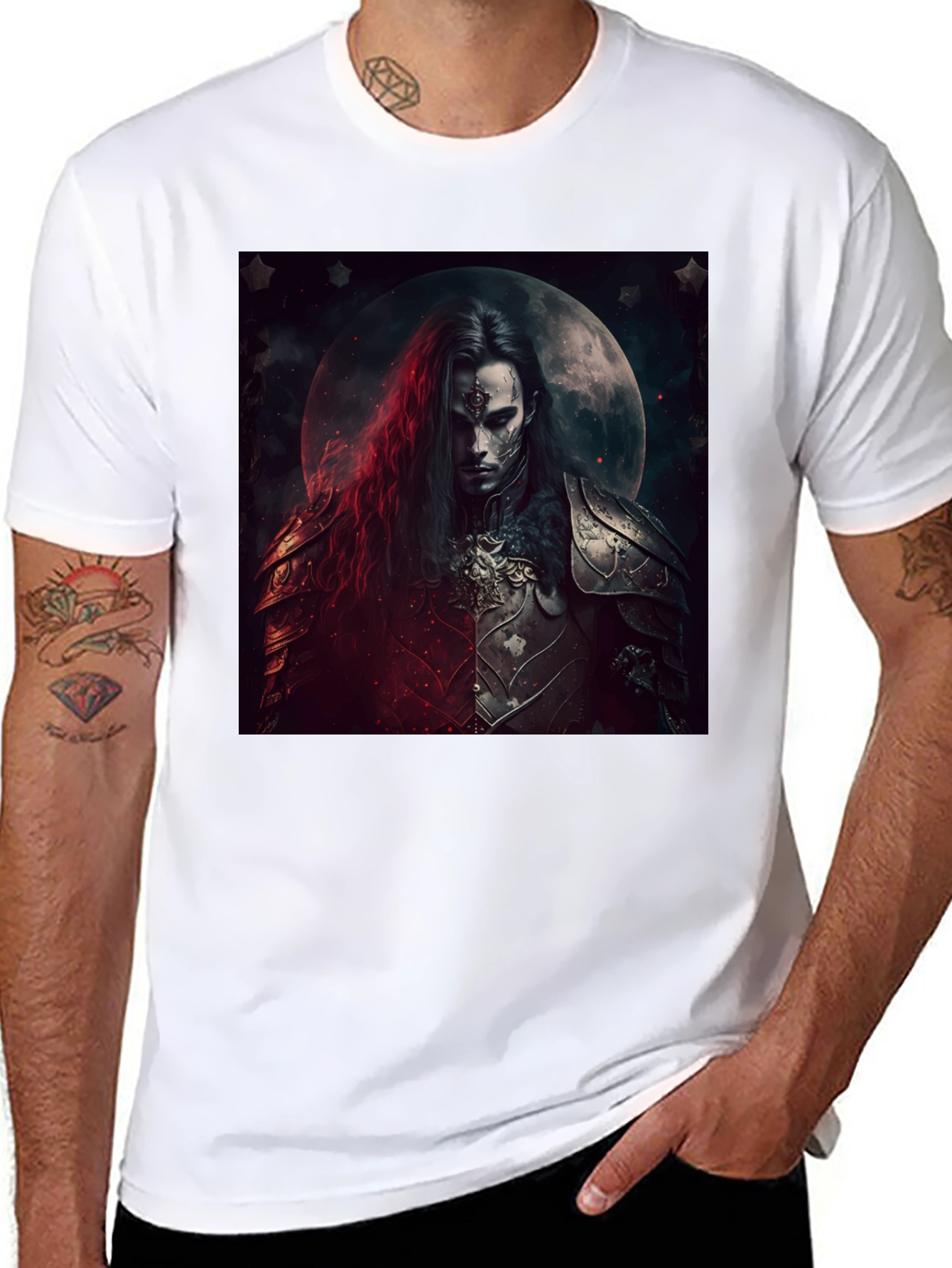 Camiseta Negra Guerrero Gótico Luna Llena