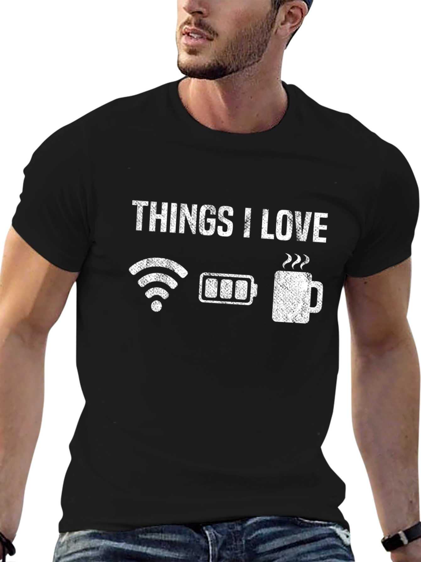 Camiseta Negra Cosas que Amo - WiFi Batería Café
