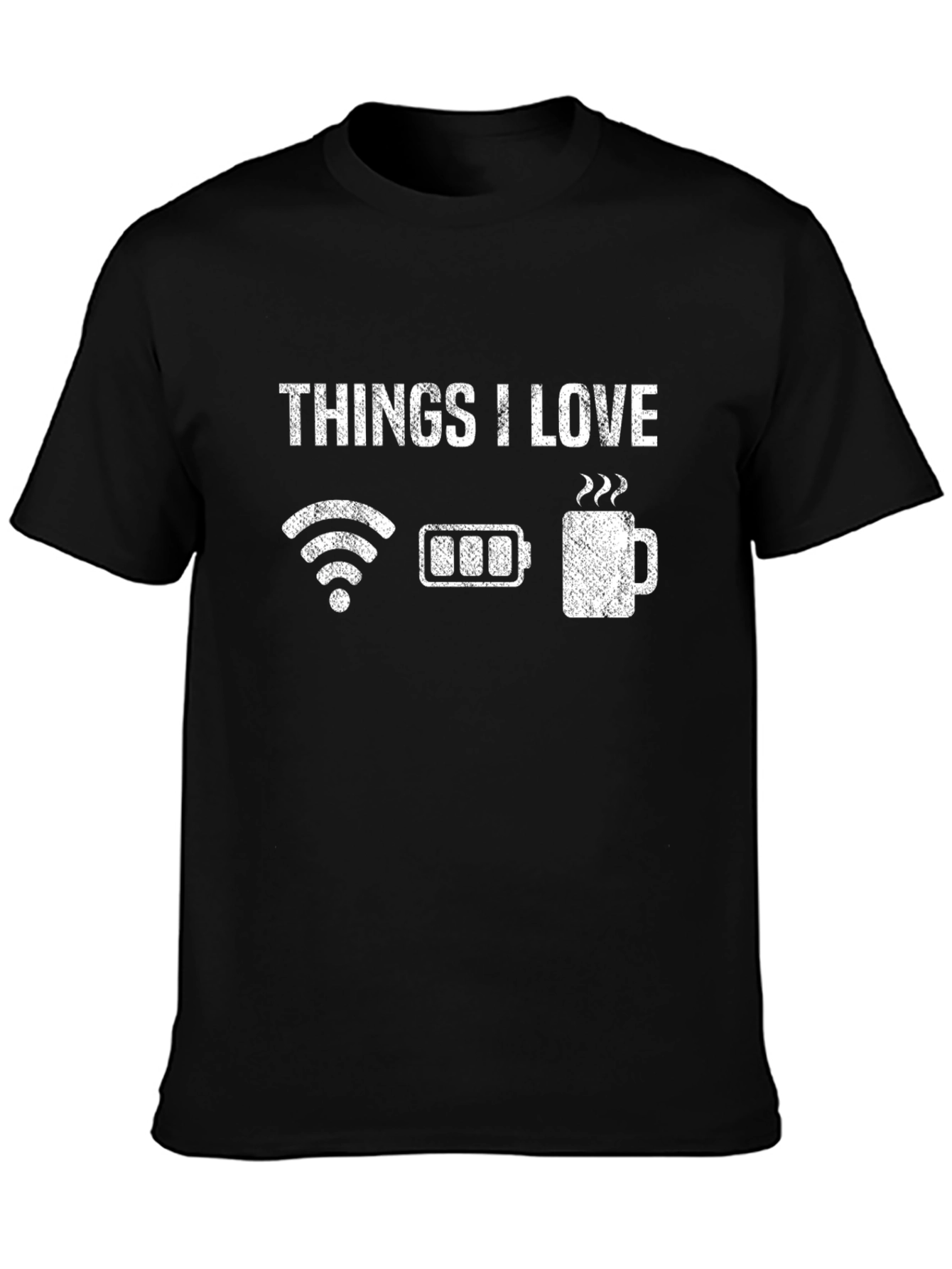 Camiseta Negra Cosas que Amo - WiFi Batería Café