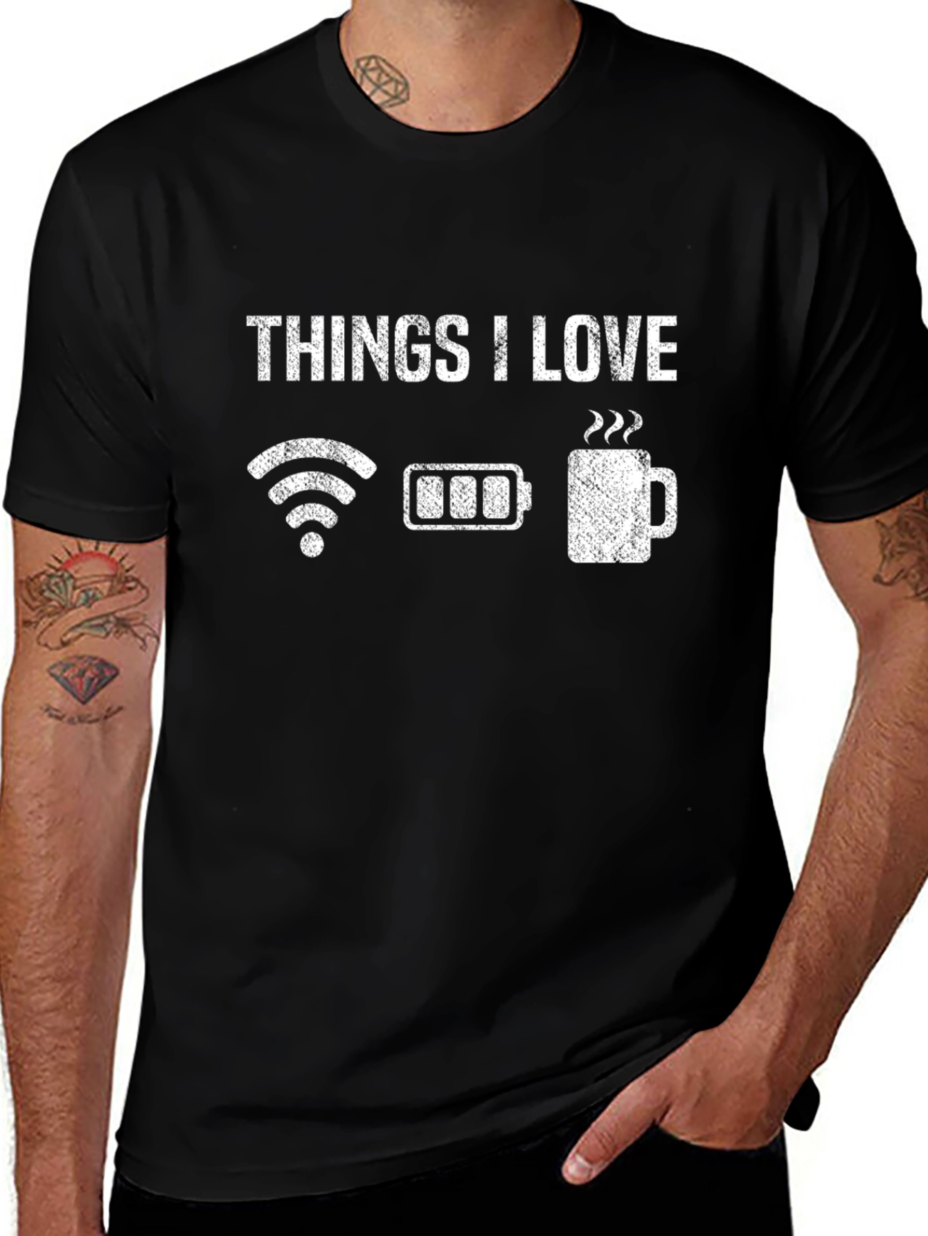 Camiseta Negra Cosas que Amo - WiFi Batería Café