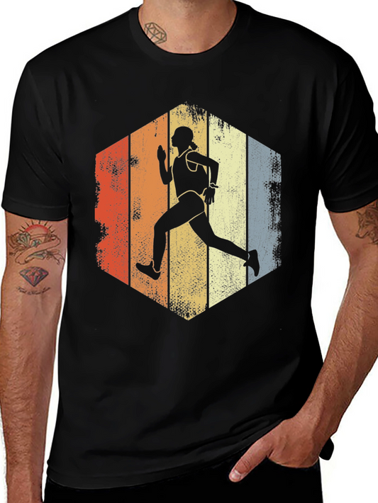 Camiseta Negra con Diseño de Corredora Vintage
