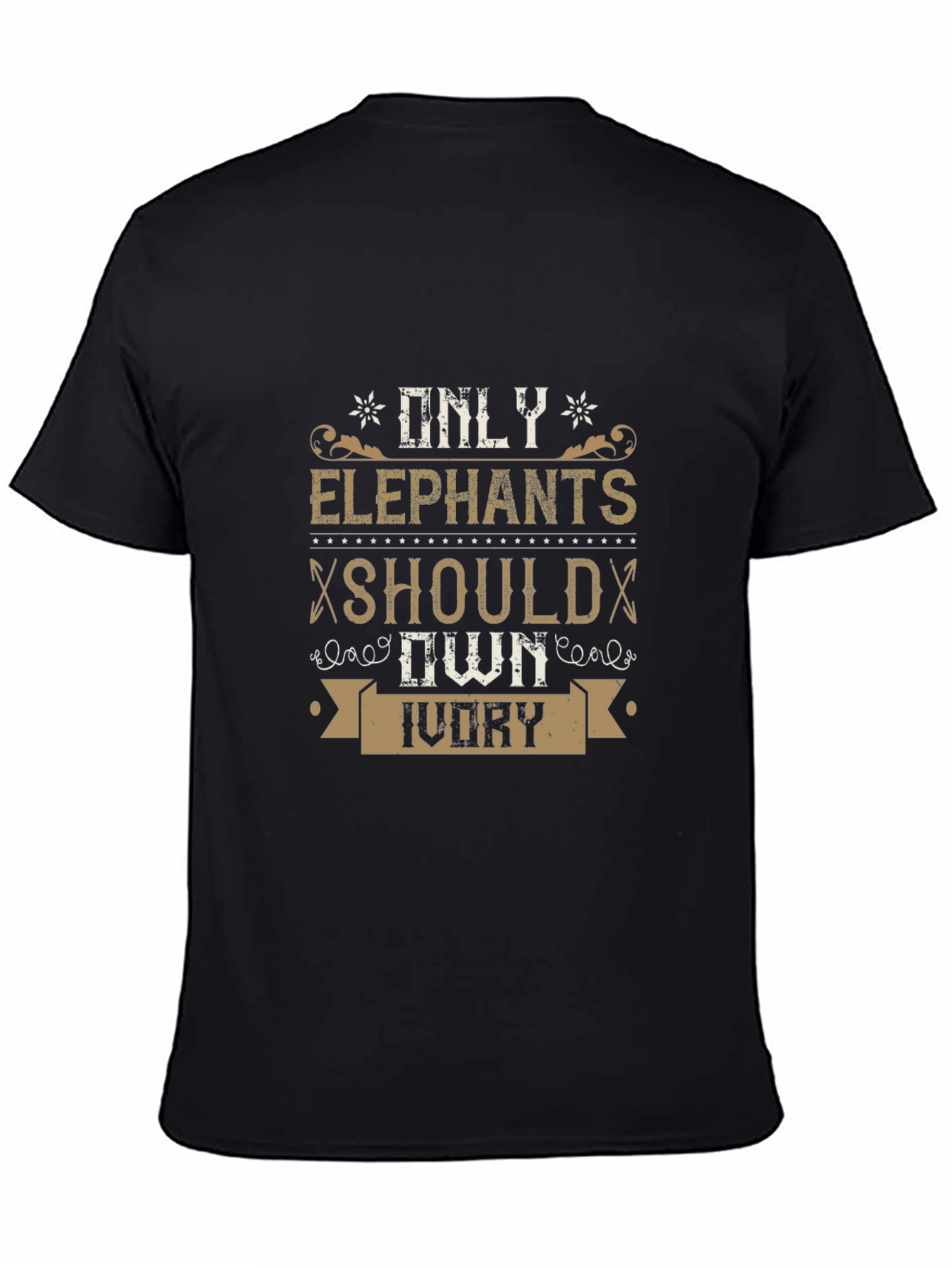 Camiseta Negra con Diseño Elefantes y Marfil
