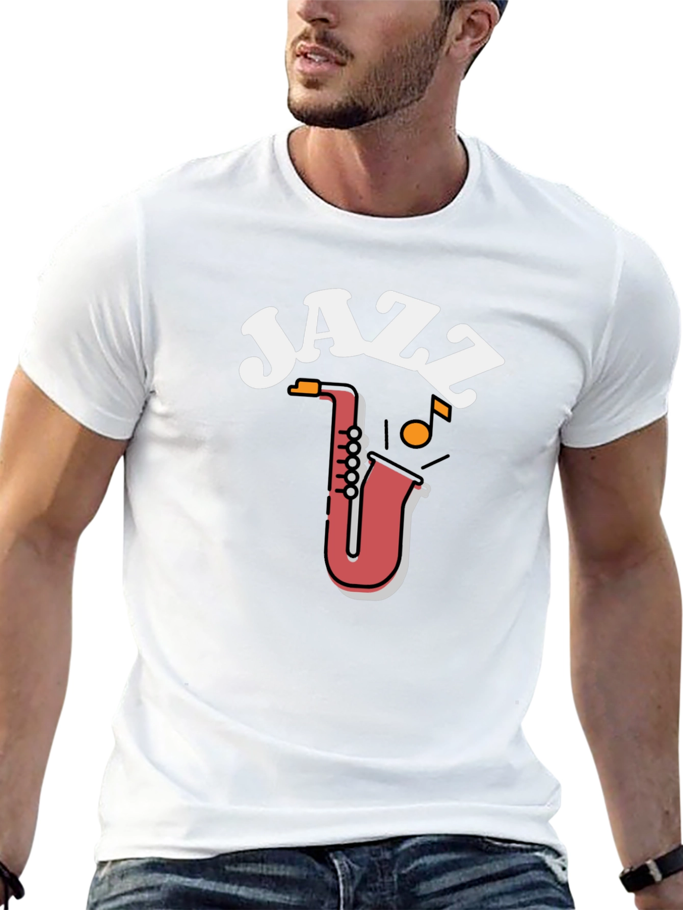 Camiseta Negra Diseño Jazz Saxofón para Hombre