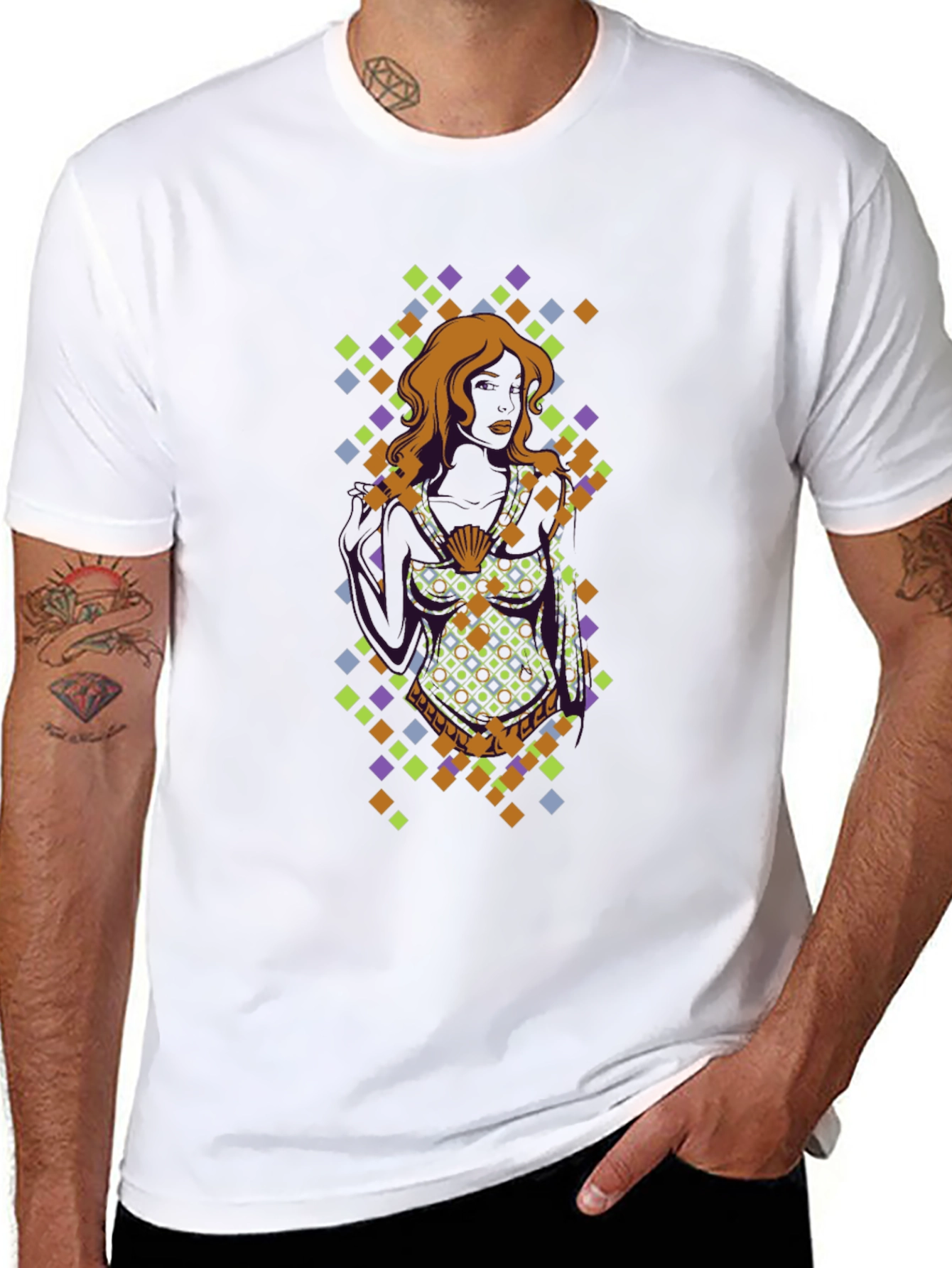 Camiseta Negra con Diseño Mujer y Diamantes