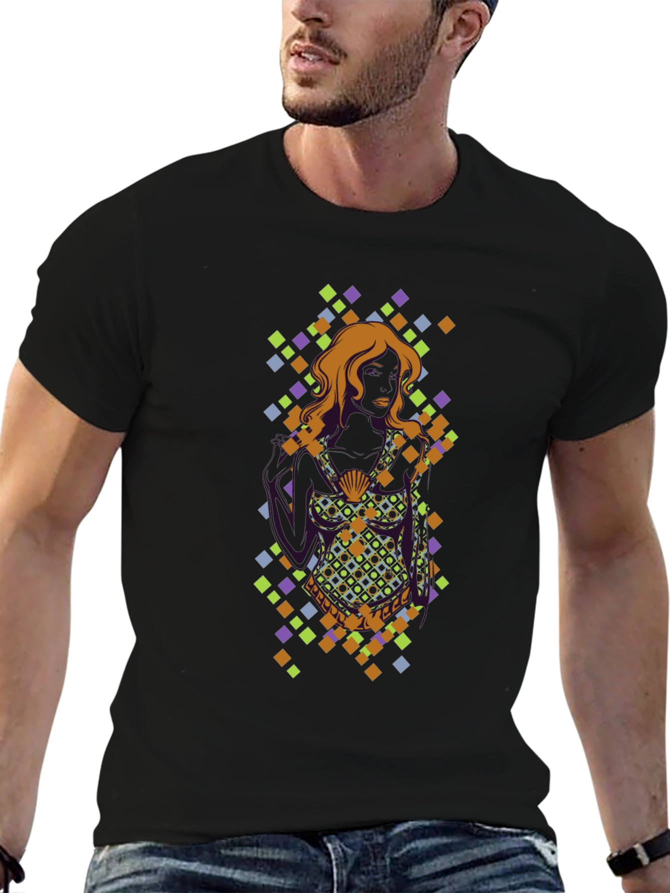 Camiseta Negra con Diseño Mujer y Diamantes