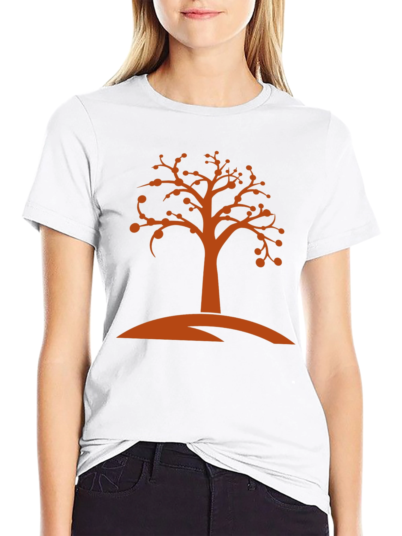 Camiseta Negra con Diseño de Árbol Naranja