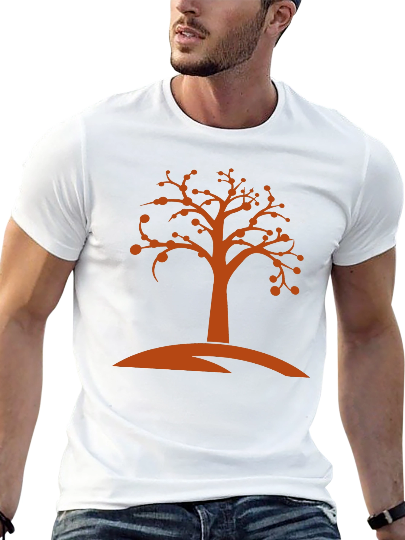 Camiseta Negra con Diseño de Árbol Naranja