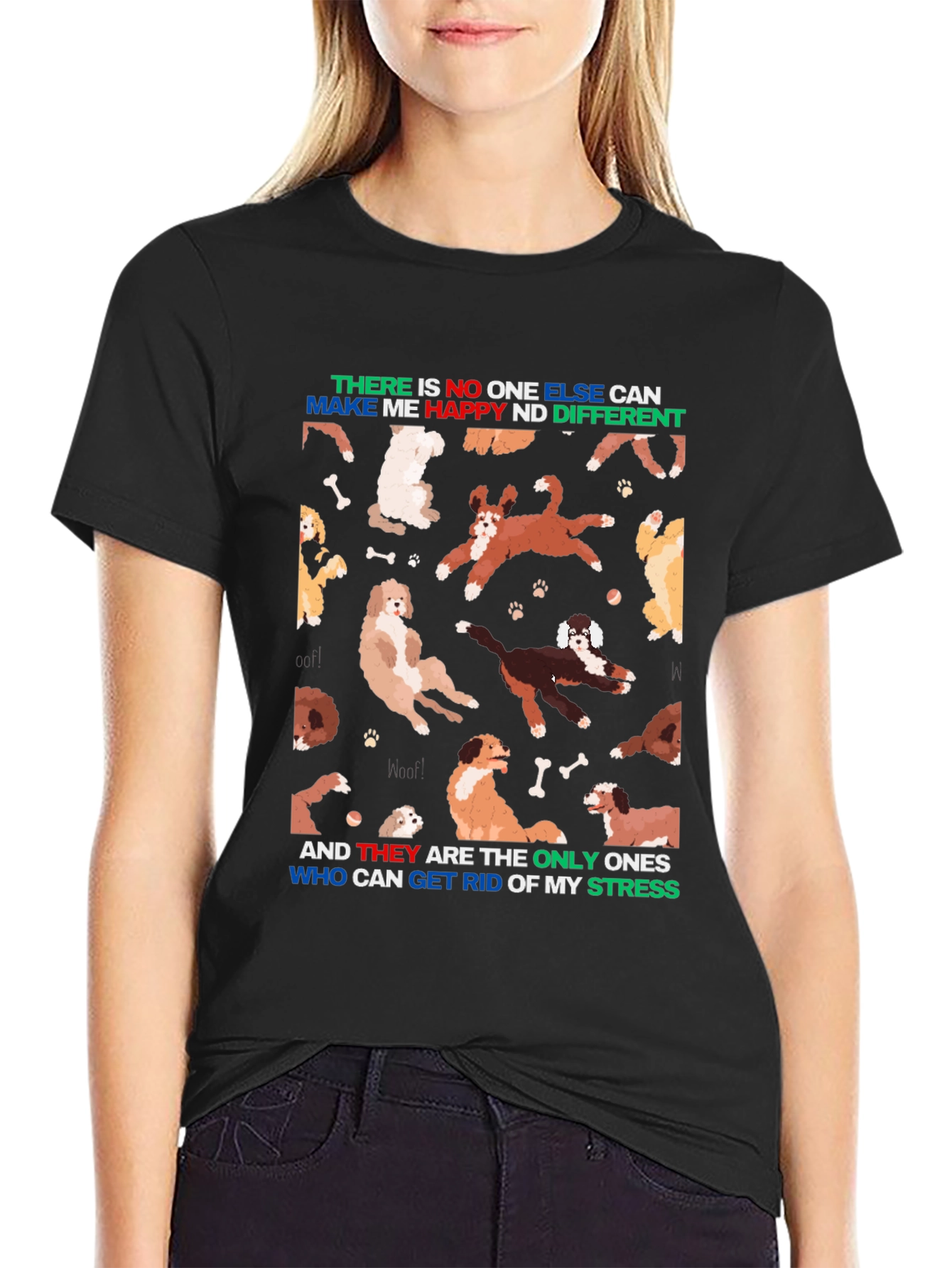 Camiseta Negra Diseño Perros y Frase Motivacional